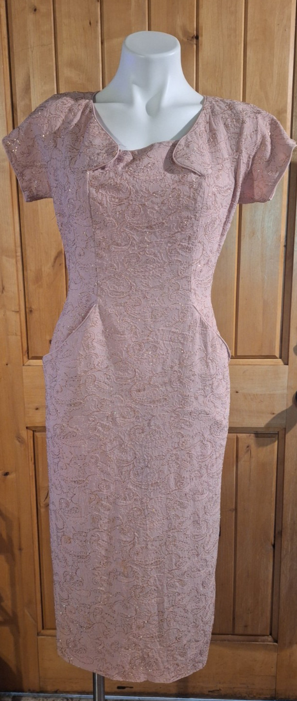 1950s Rose Gold Wiggle Dress *Wounded Bird* Pin Up Rockabilly