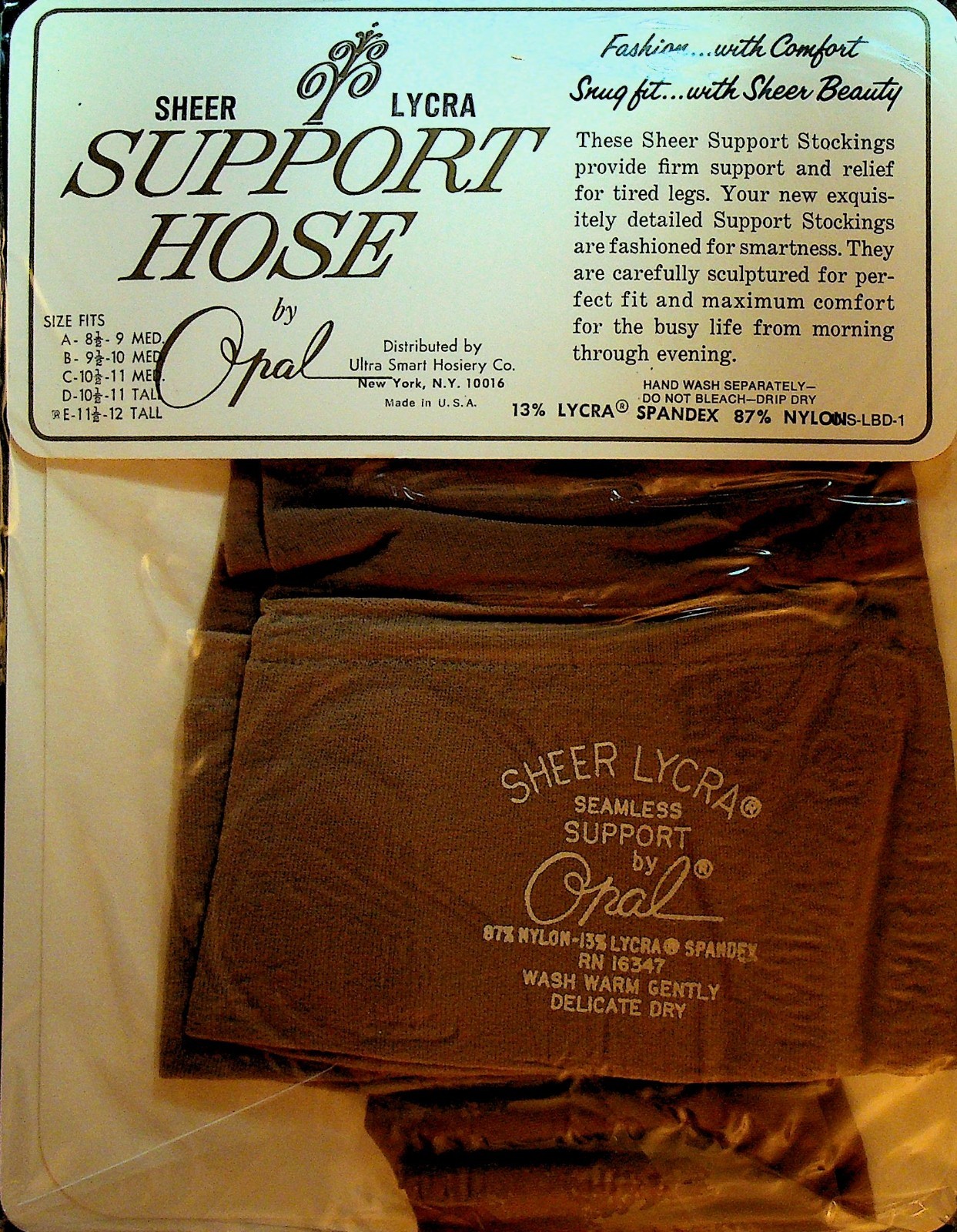 Opal Sheer Lycra Support Hose Nylons Box of 3 11 1/2 to 12 NOS Vintage