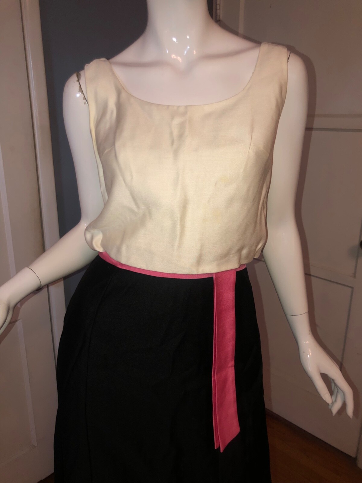 Vtg 50s 60s JANE STEVENS Dress 11 Mod COLOR Block CAREER PINUP Cocktail SHEATH