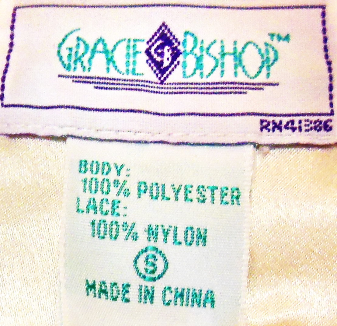 GRACIE BISHOP LACY CREAMY WHITE SATIN BUTTONED COLLAR LONG NIGHTGOWN M L EUC