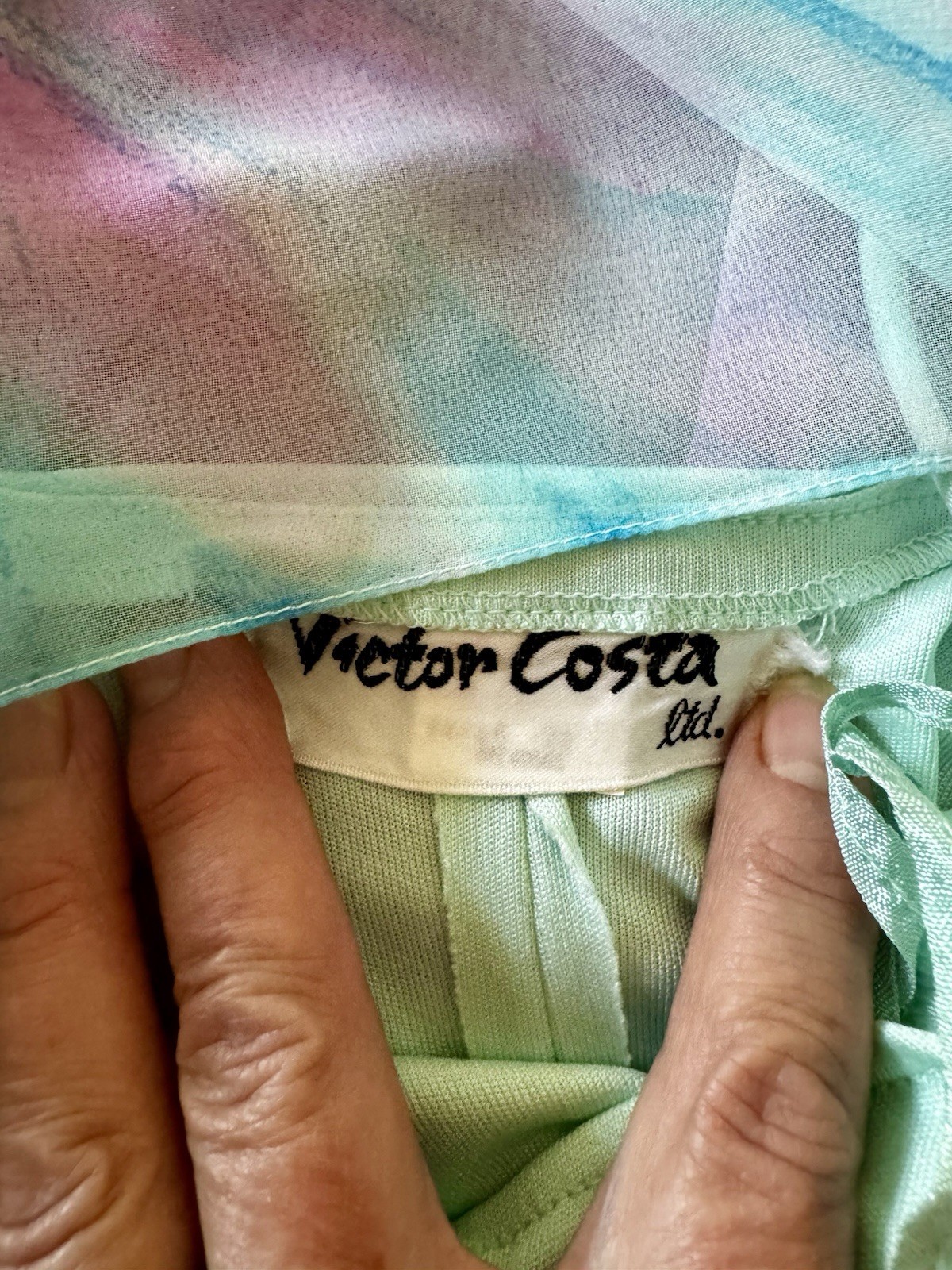 Vintage Victor Costa Ltd. Watercolor Floral Chiffon Maxi Dress & Slip Size 5/6