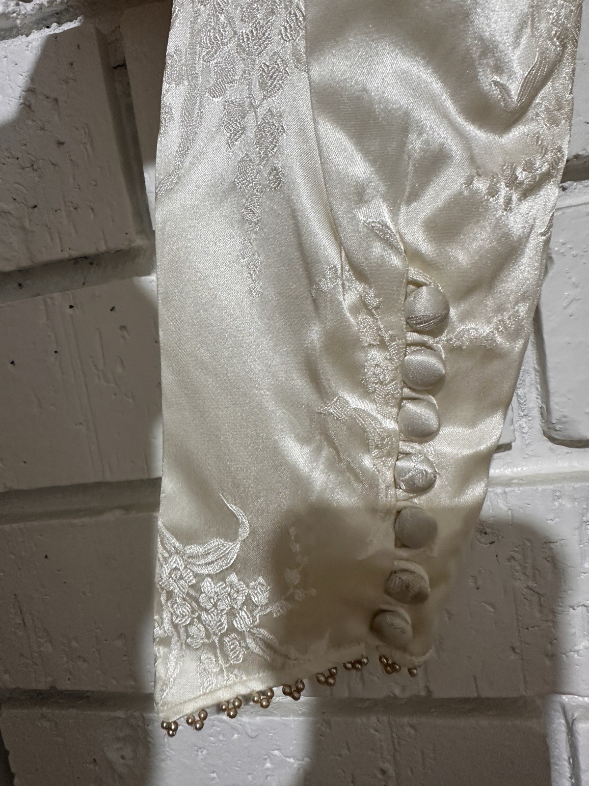 Vintage 1950s Sz 6 – 8 Edwardian Revival Satin Long Sleeves Wedding Dress Collar