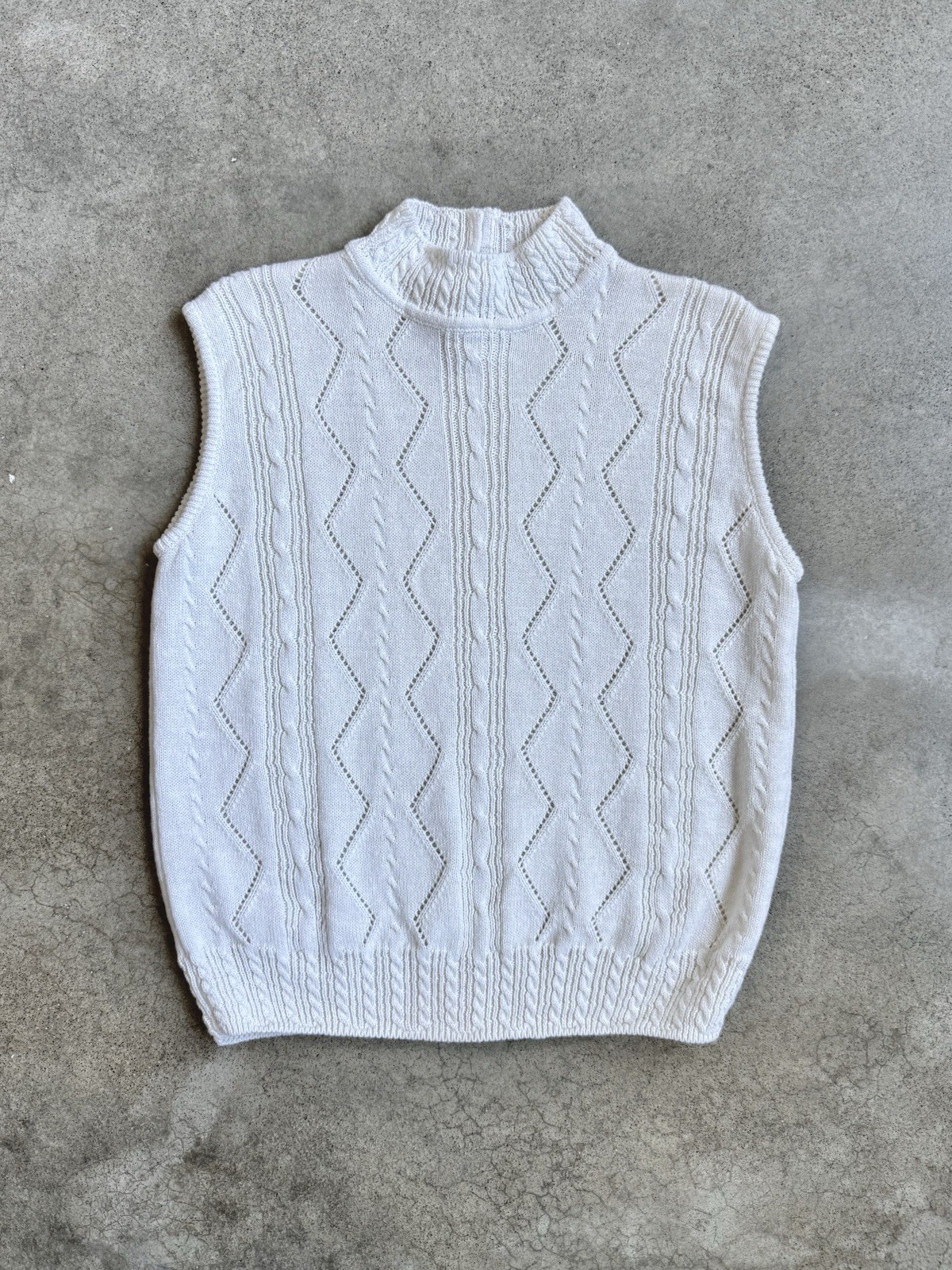 Vintage 80s Russ White Cotton-Ramie Knit Mock Neck Vest Top Size L