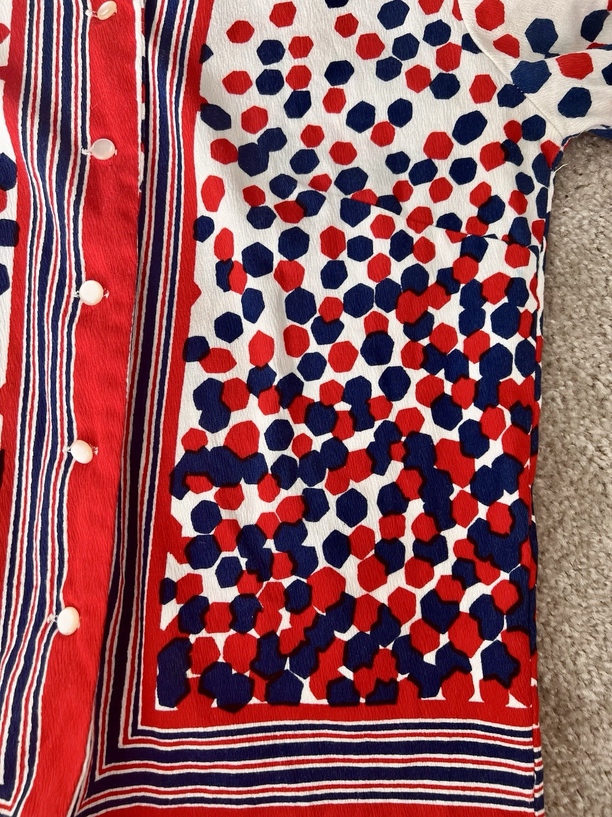 Cellini Vintage Cotton Collared Button-Front Shirt Size 10 Red White Blue Japan