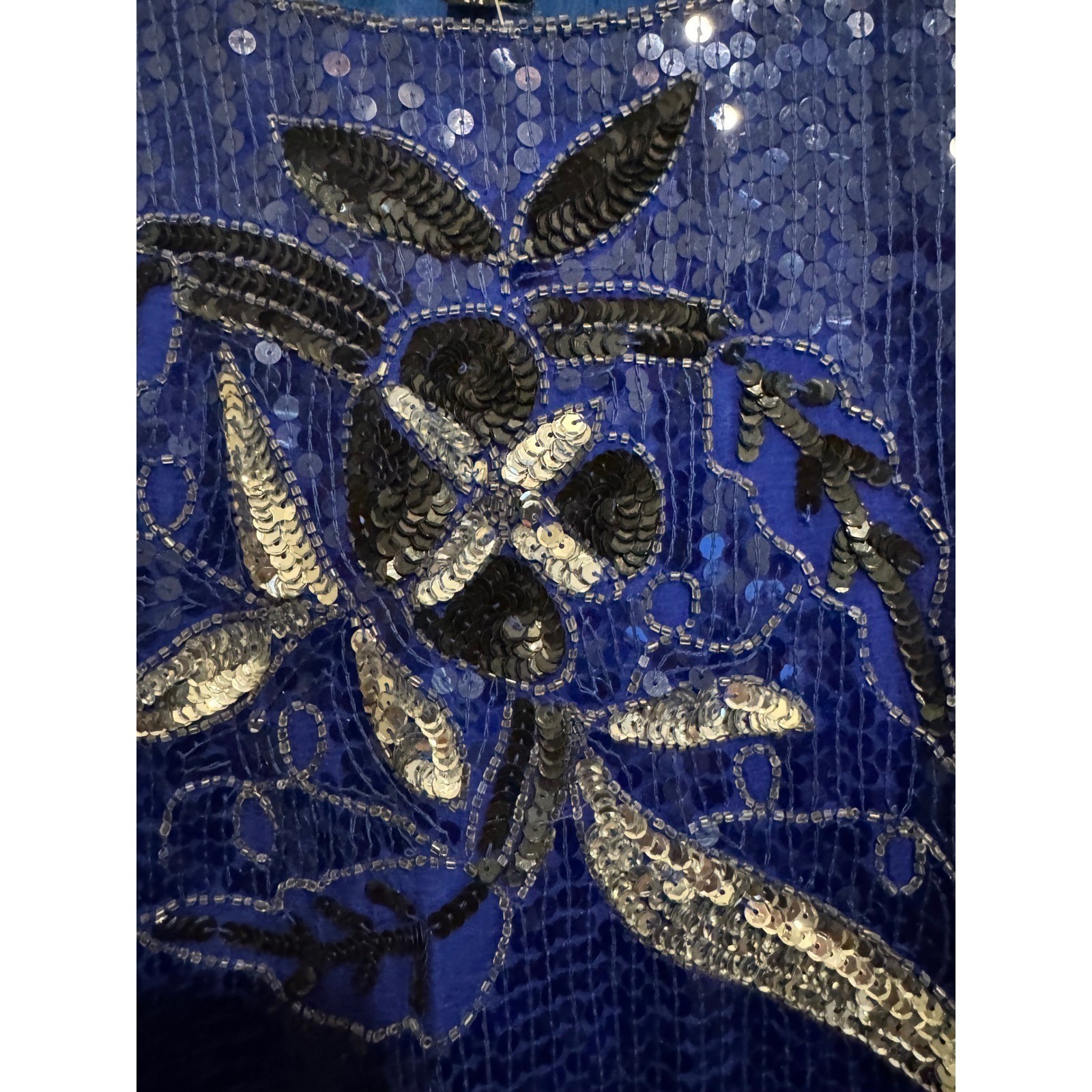 NEW Sequin Blouse Women’s Medium Blue Silk Top Deadstock Vintage Glam Sparkle