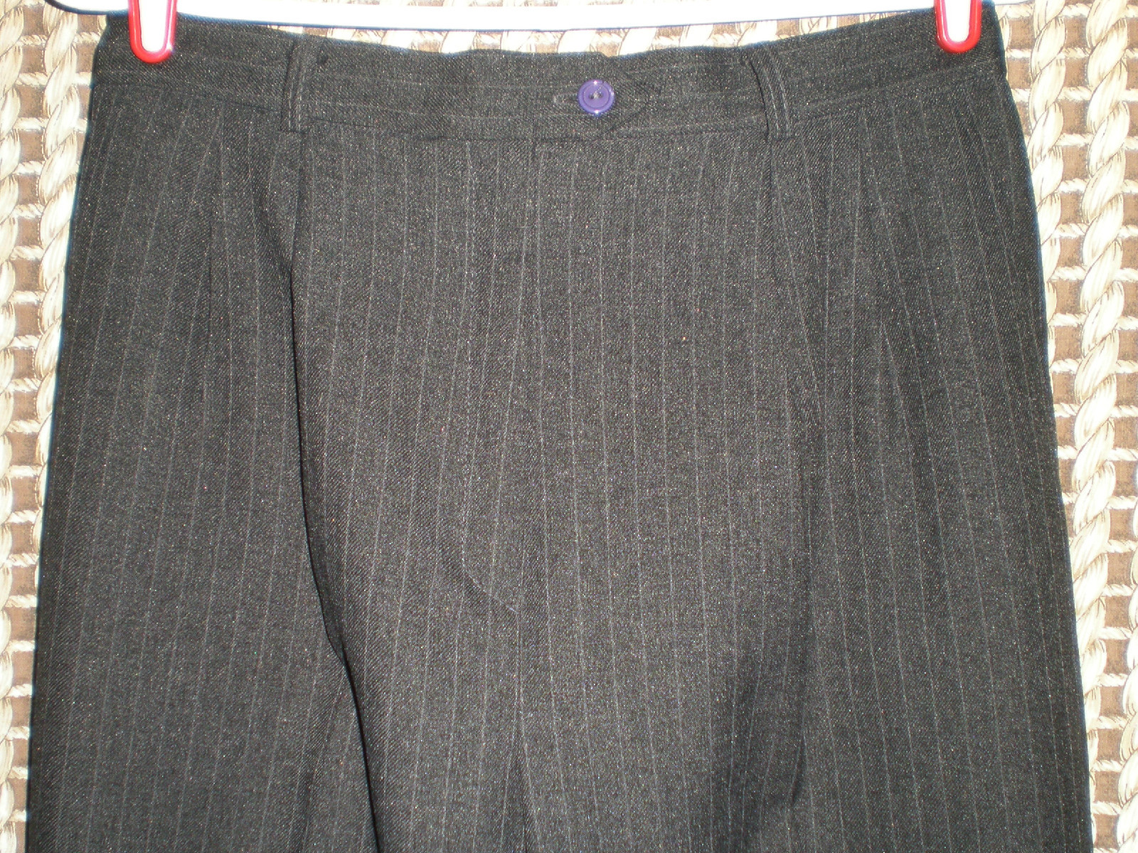 Vintage US MADE Loubella Gray Pinstriped Elastic Waist Pants Jrs 16/17