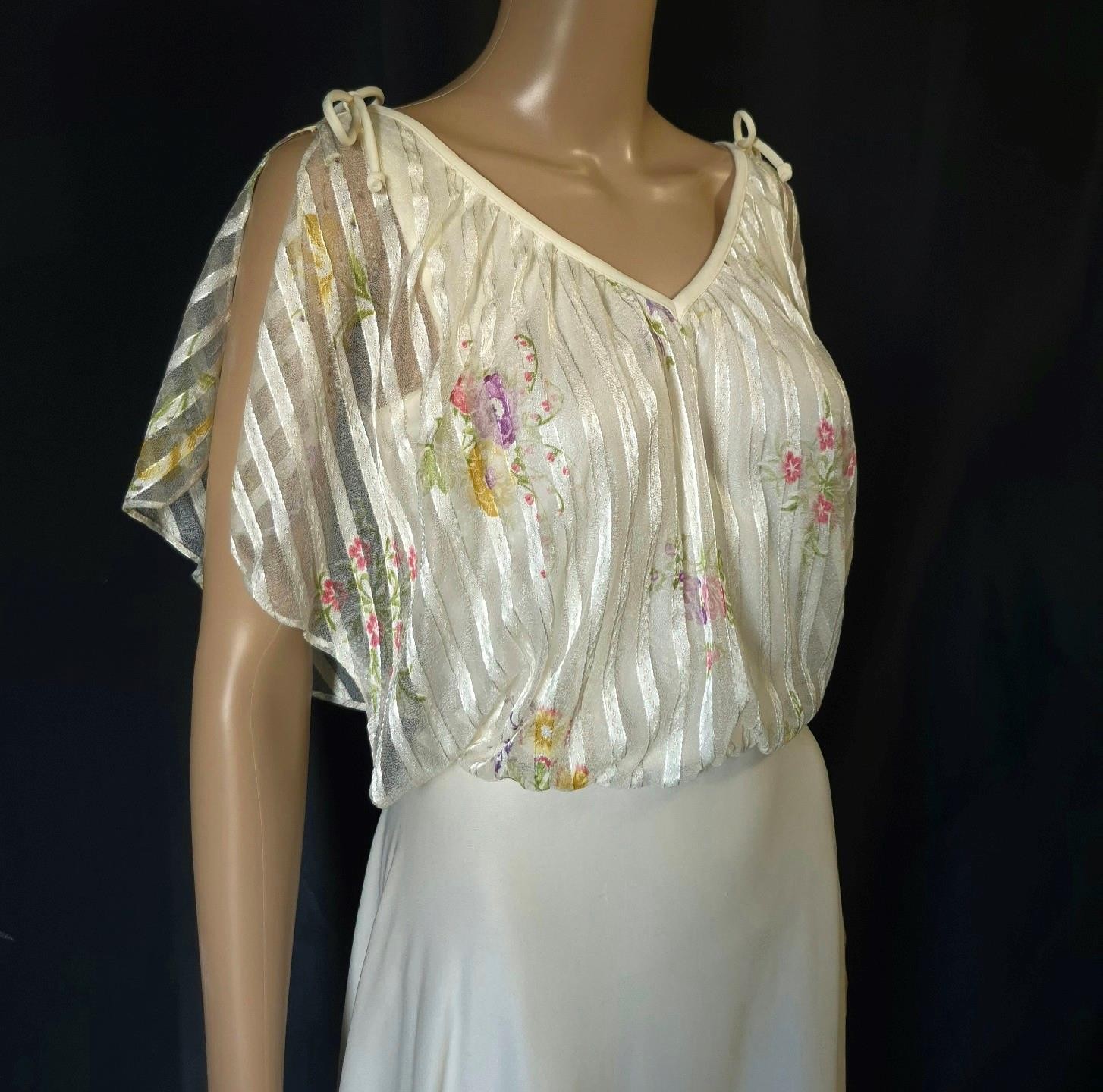 BOHEMIAN vintage 1970s FLOATY CHIFFON & DRAPED JERSEY MAXI DRESS – S