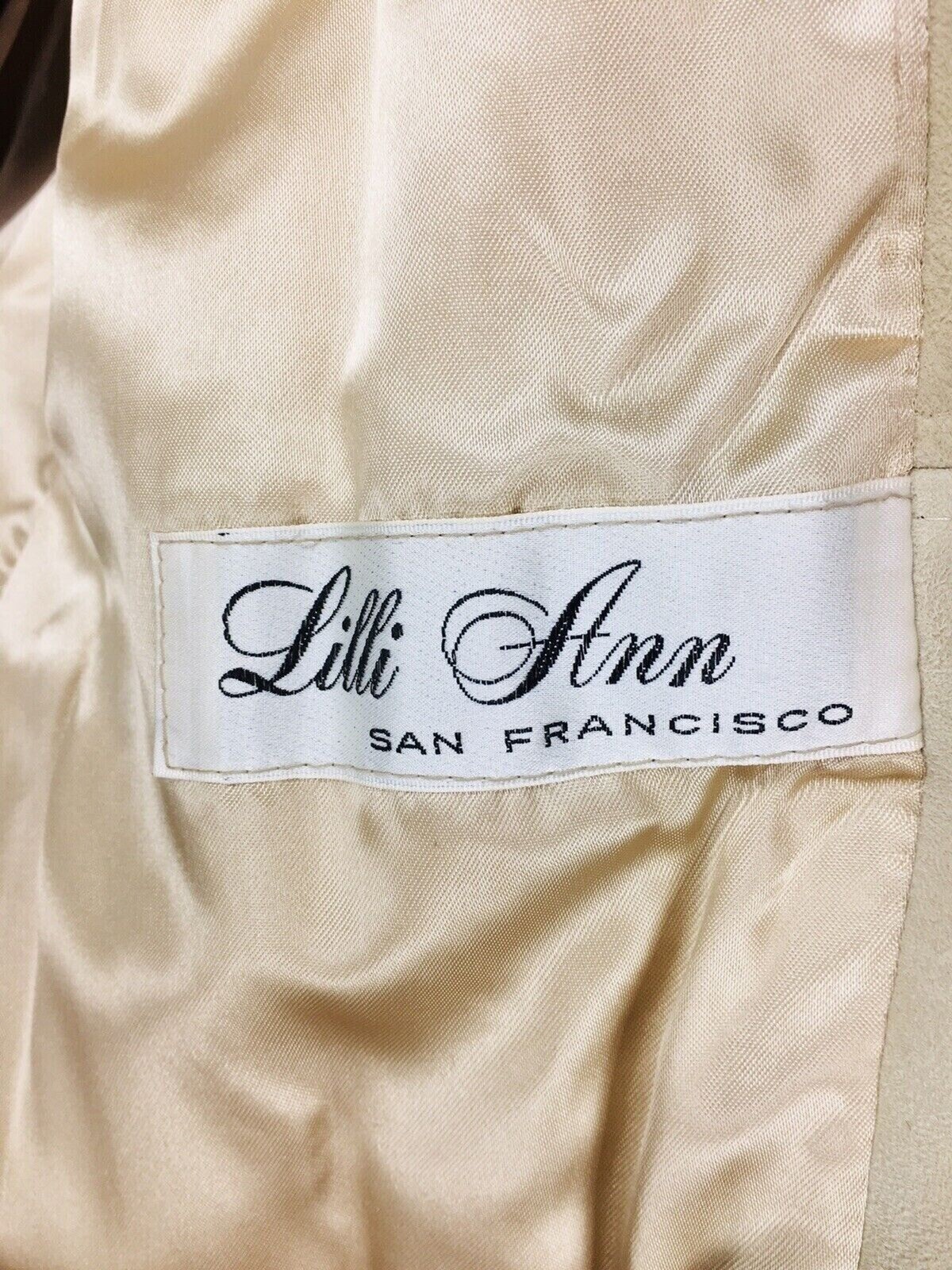 VTG 60s Lilli Ann Beige Suede Leather Faux Fur Belted Mob Wife Penny Lane Coat