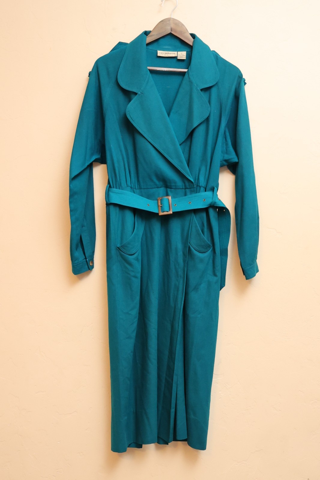 ✨ VTG 100% Silk Wrap Claiborne Midi Blue Green Dress Sz 12 Summer Quiet Luxury