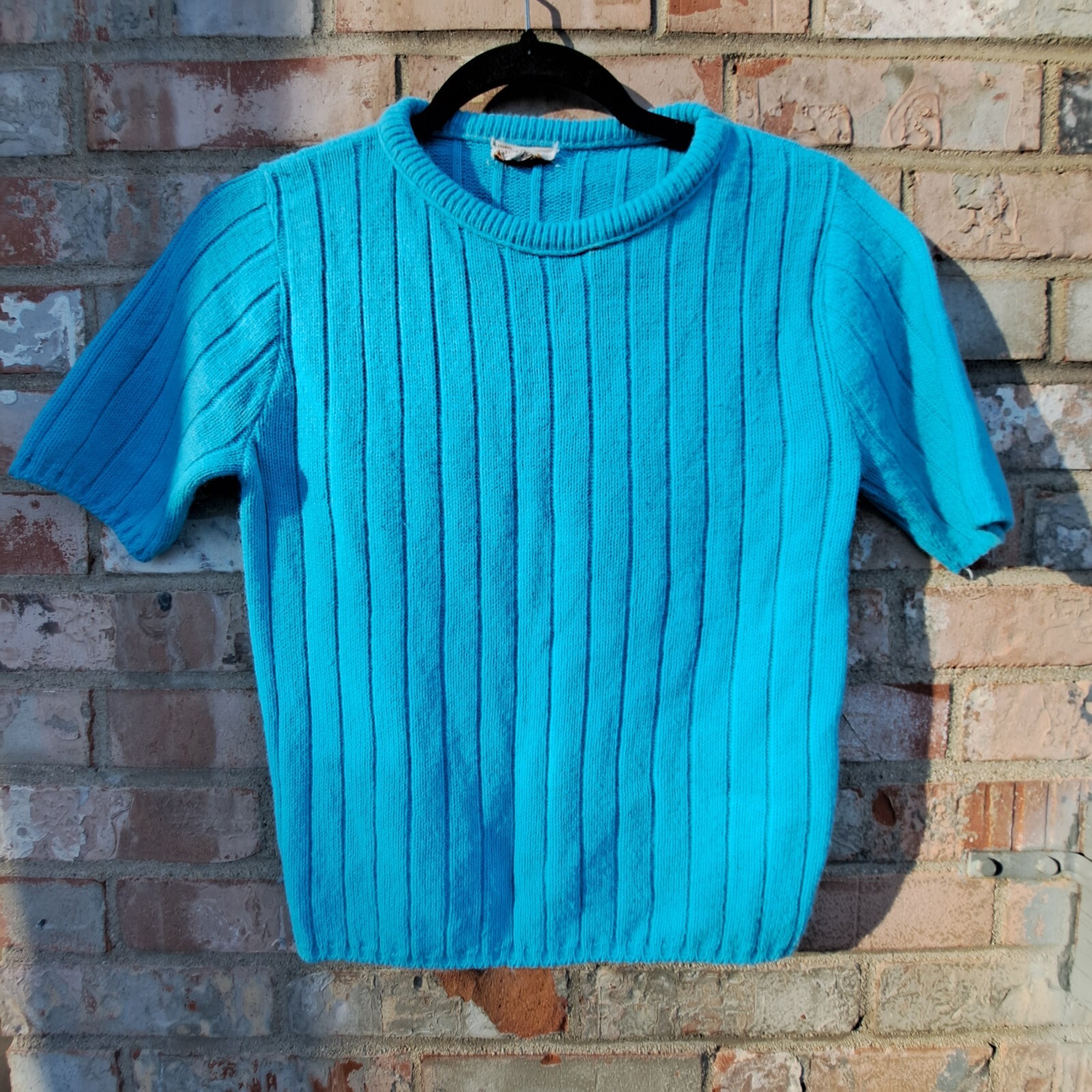 1950’s/60’s Orlon Acrylic Bright Teal Blue Fitted Crop Sweater xs /med