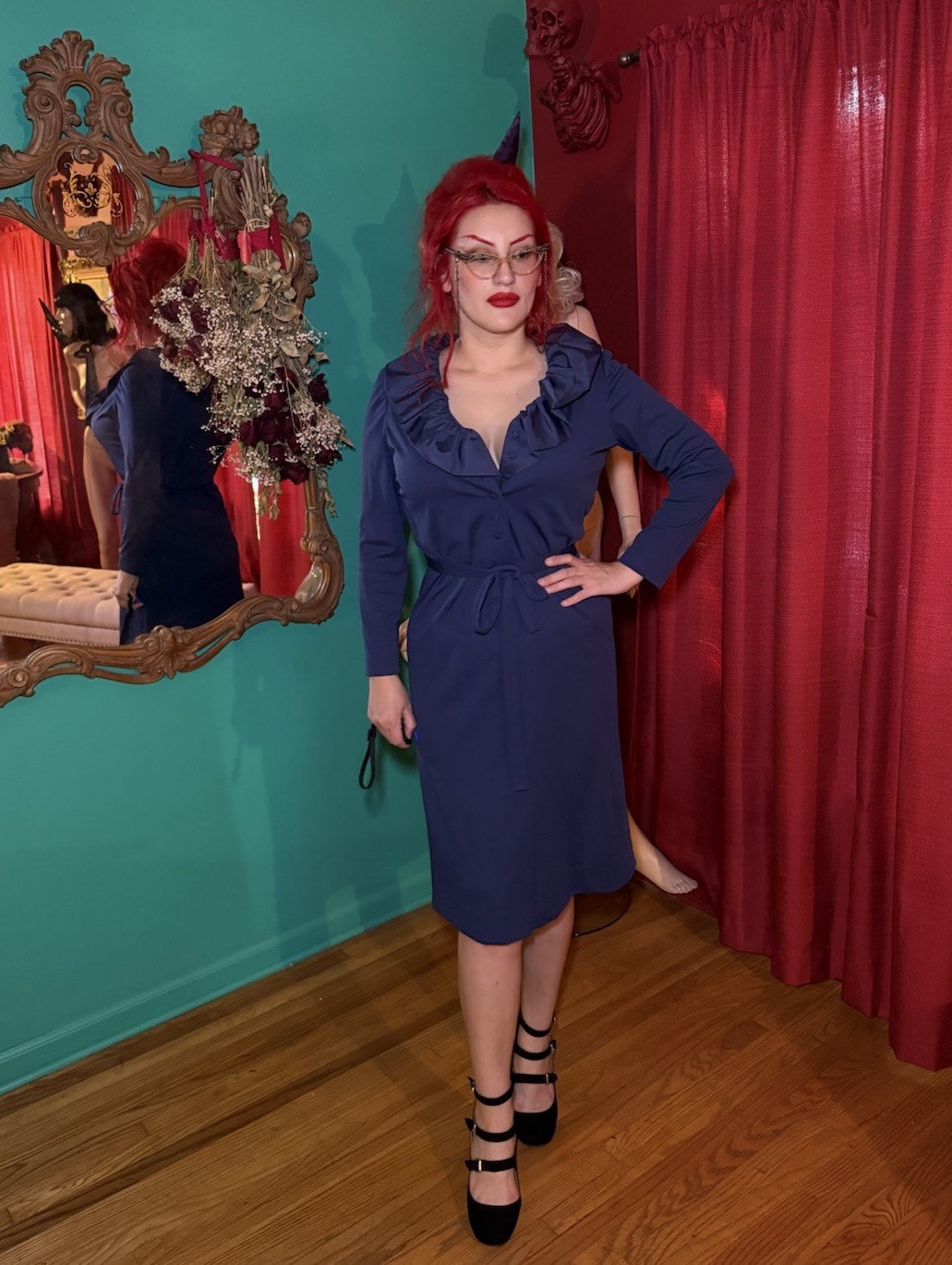 Vintage 60s/70s Navy Blue Midi Cocktail Dress by Umba for Parues Feinstein