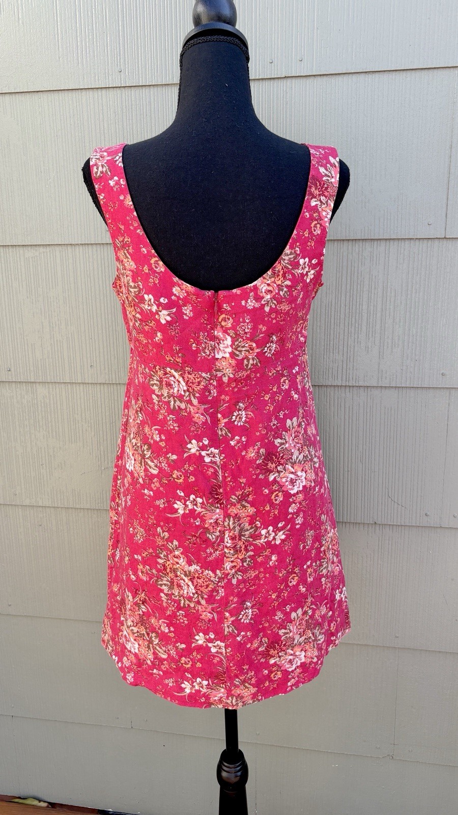 vtg Laura Ashley 80s 90s Cottage Boho Red Floral Linen Tank Shift Mini Dress