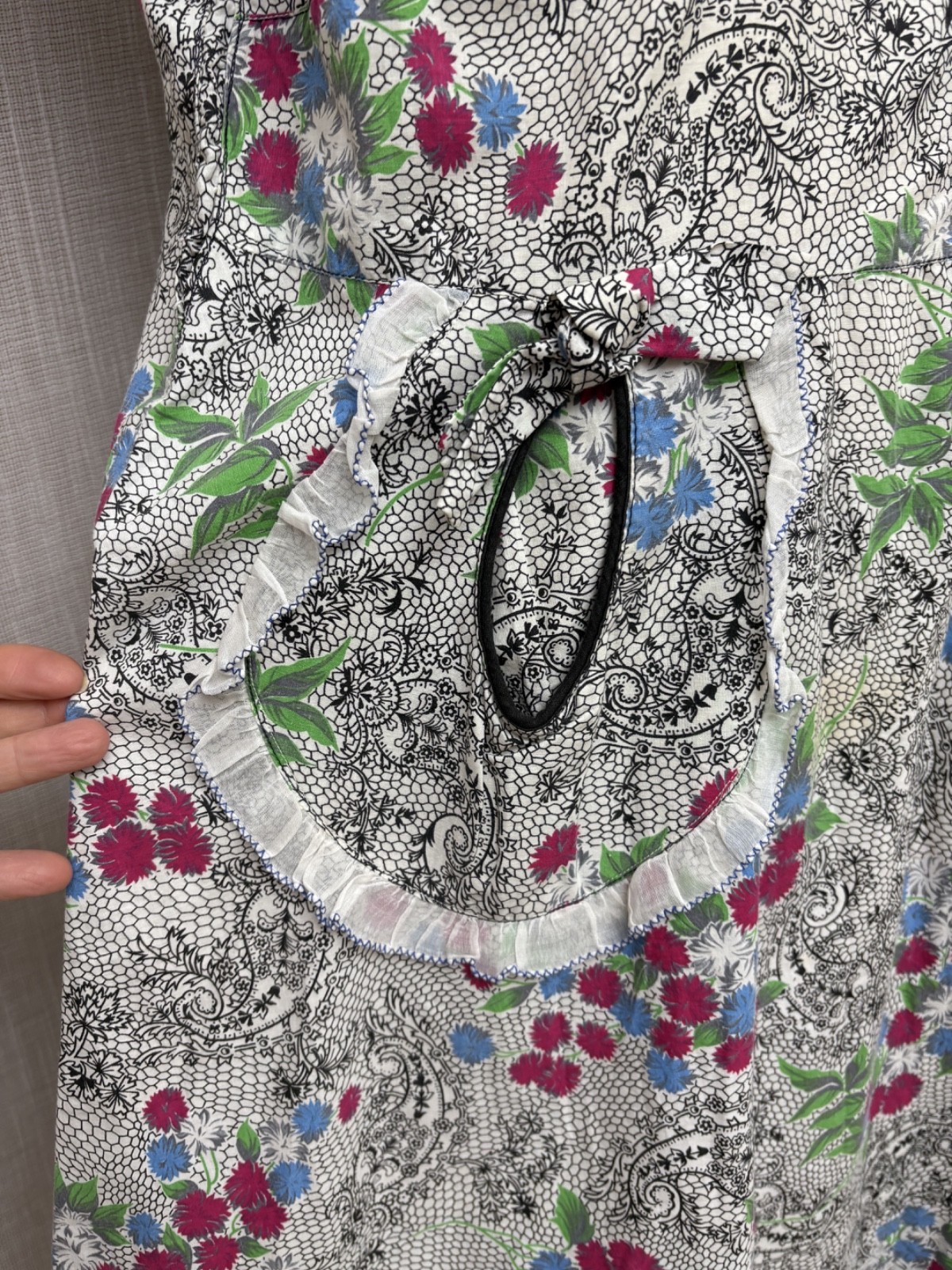 Vintage 40s 50s Zipper Day Dress Volup Novelty Cotton Pouf Sleeve Ruffle XL 2XL