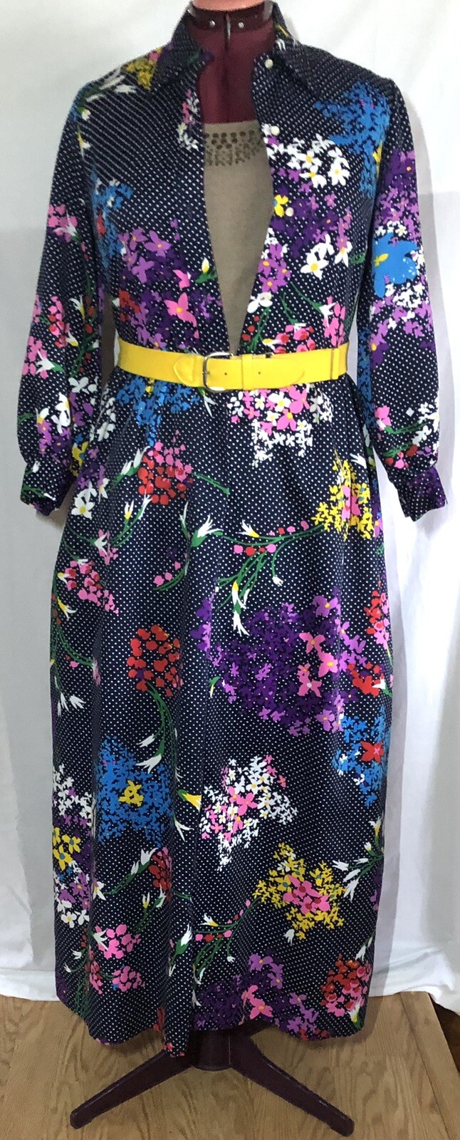 Concept 70’s Swirl women vintage dress floral virbrant mlticolored size M