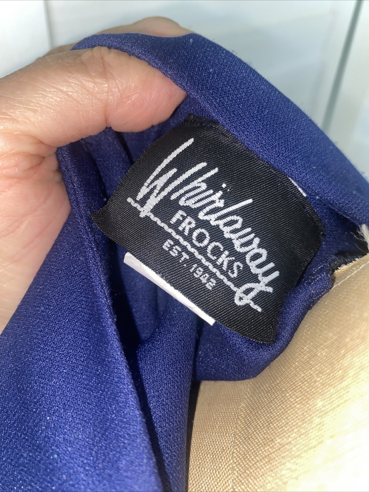 Vtg 80s Whirlaway Frocks Navy 3/4 Sleeves Pleated Belted Fit & Flare Dress Sz 10