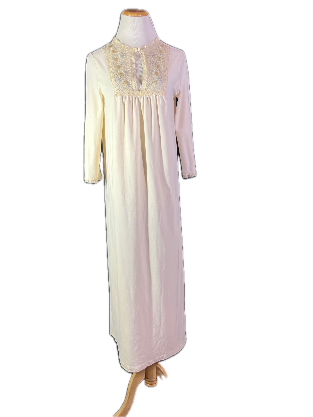 Vintage 70s Sears Size 32/34 Nightgown 3/4 Sleeves Lace Floral Neckline