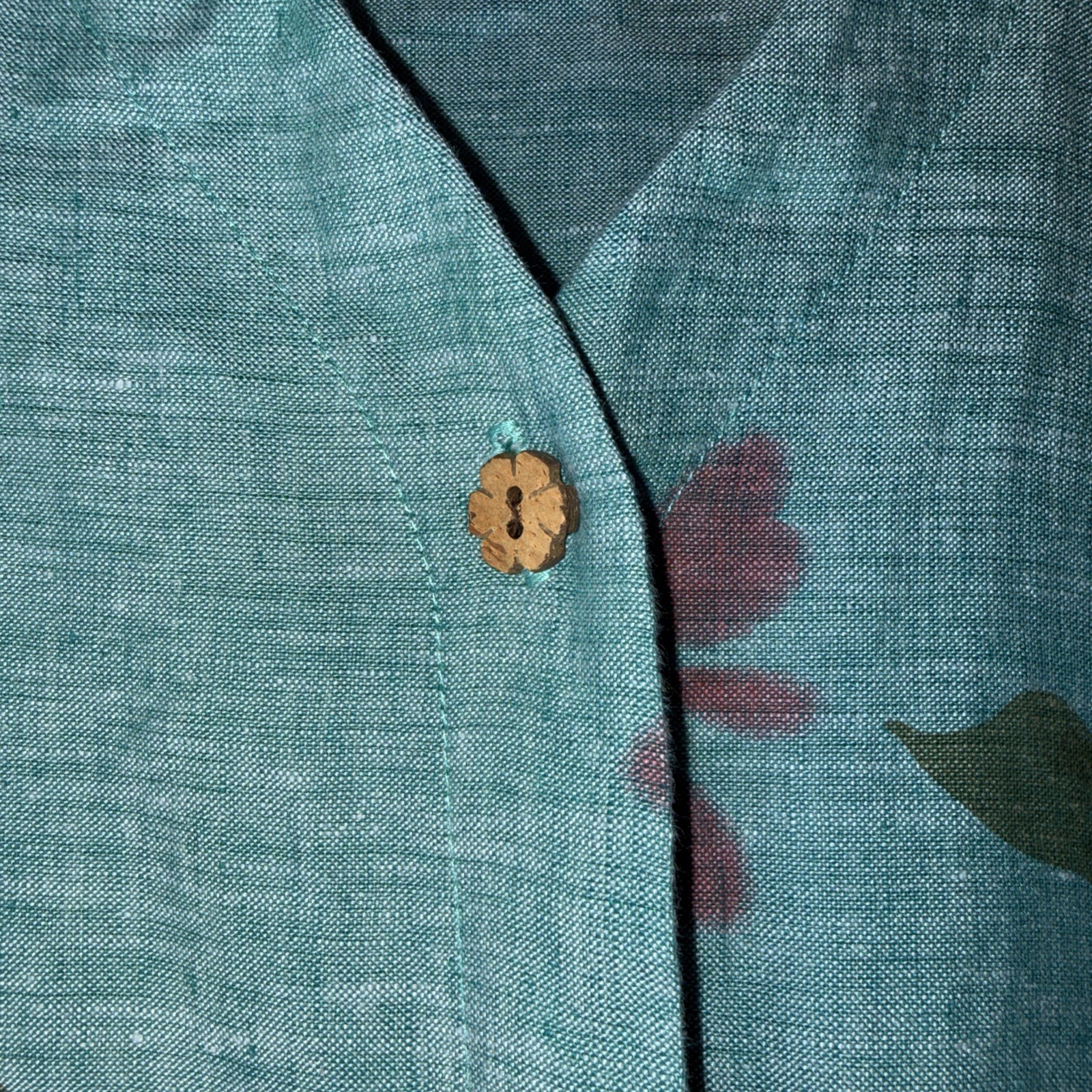 vintage carol anderson Blue Green Painted Floral Linen Single Button Top Artsy M