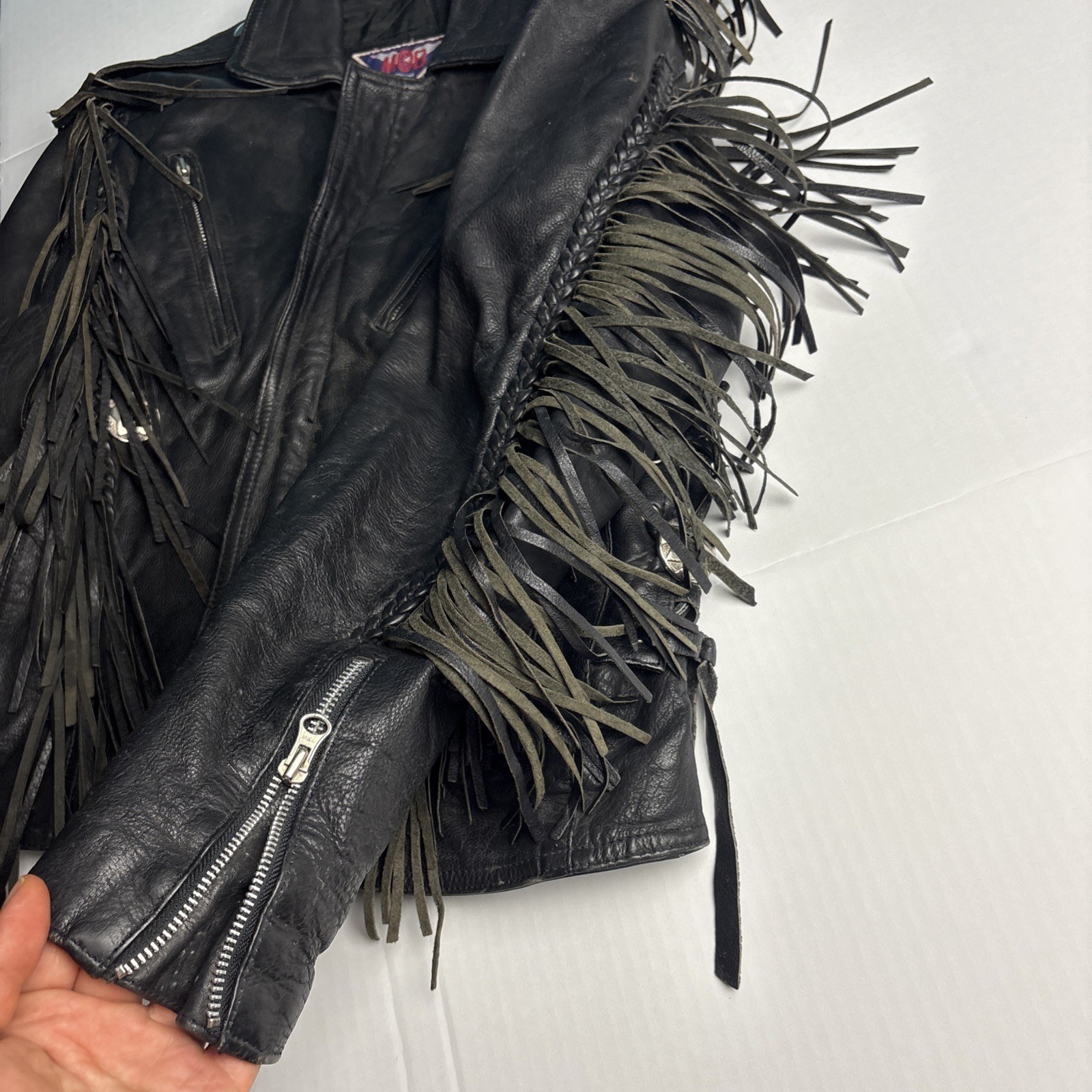 Vintage MOB Women Size 42 Jacket Genuine Leather Fringe Biker Motorcycle