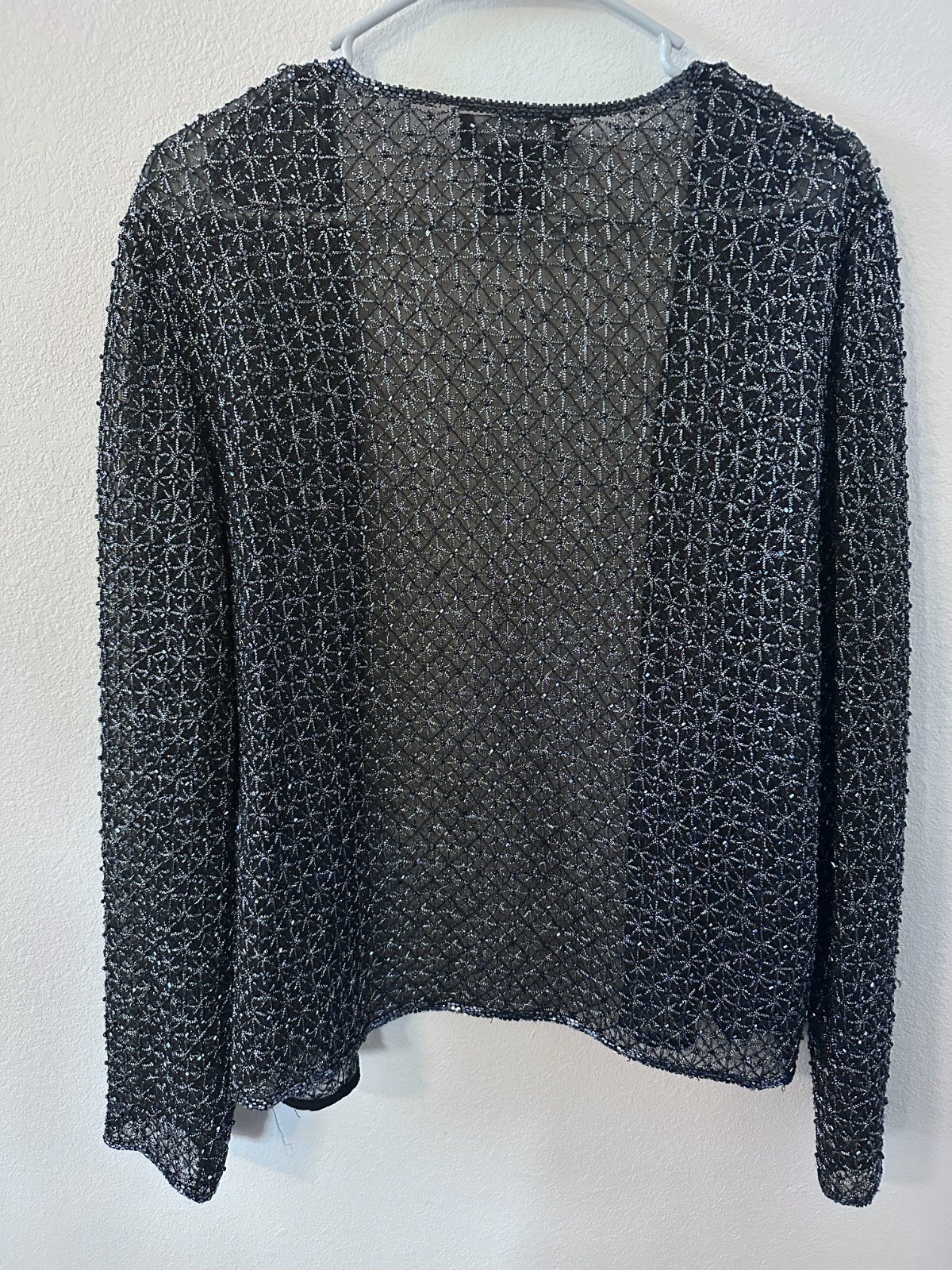 Vintage Laurence Kazar silk sequineed sheer black and silver top and jacket XL