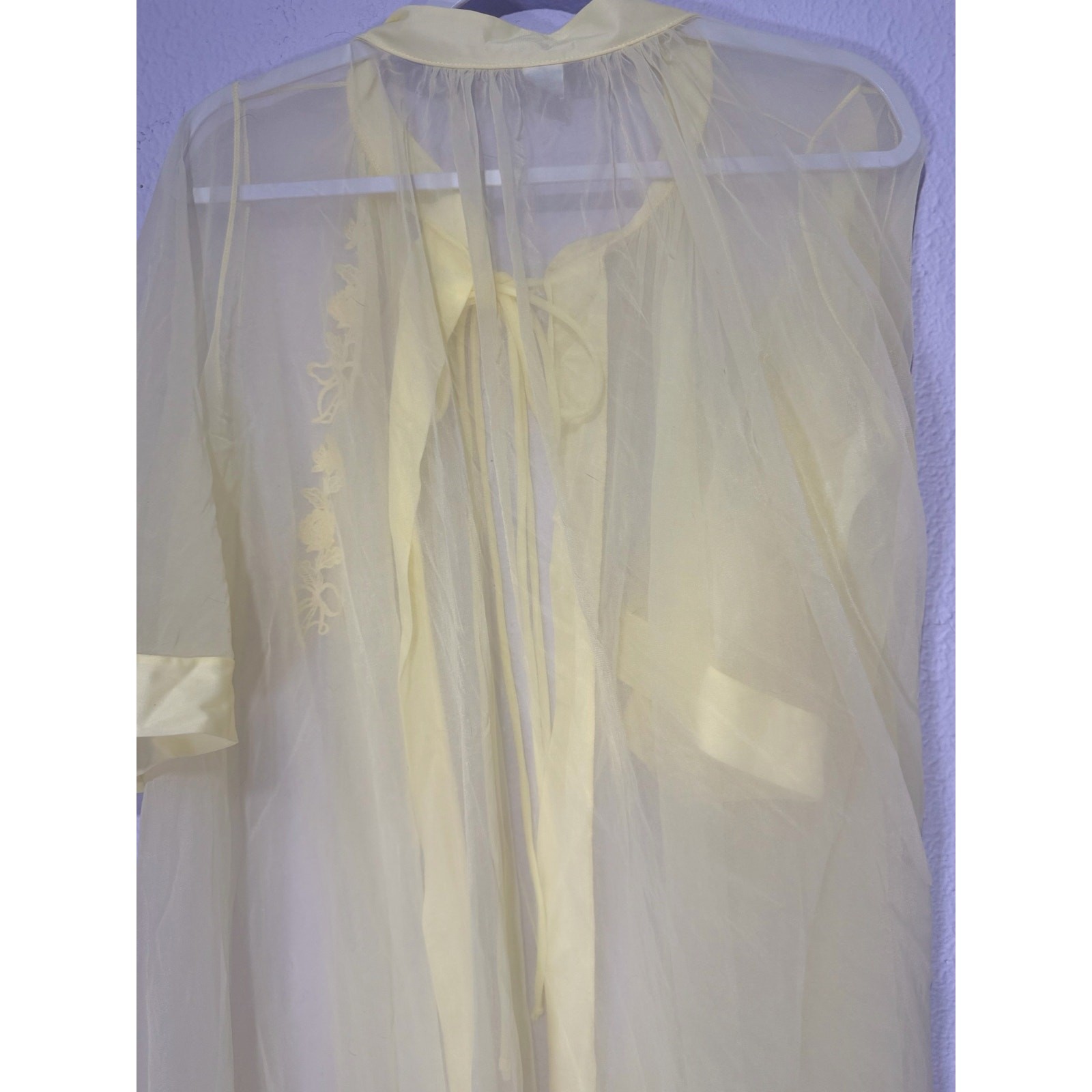 Vintage Gaymode Sheer Chiffon Robe Yellow 60s Floral Embroidered Coquette Bridal