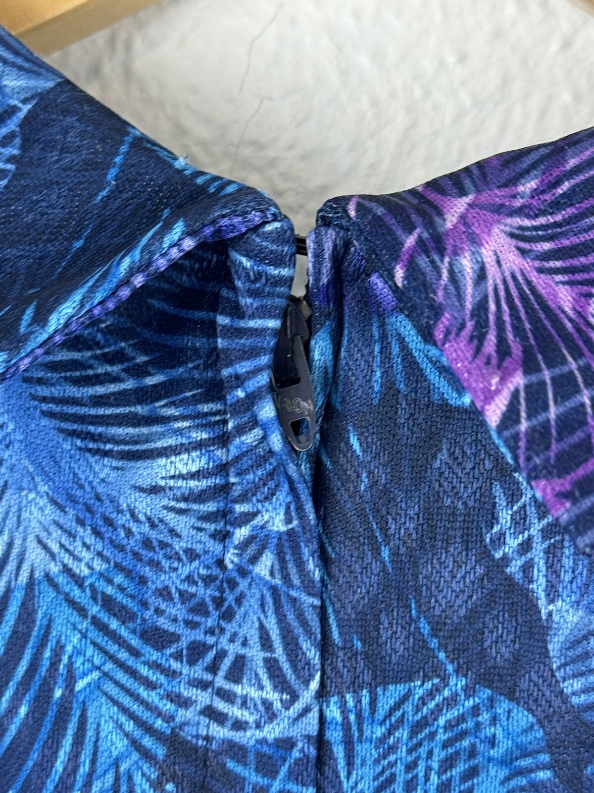 Vintage 1960s British Lady Blue Purple Tropical Floral Dress Union Made In USA