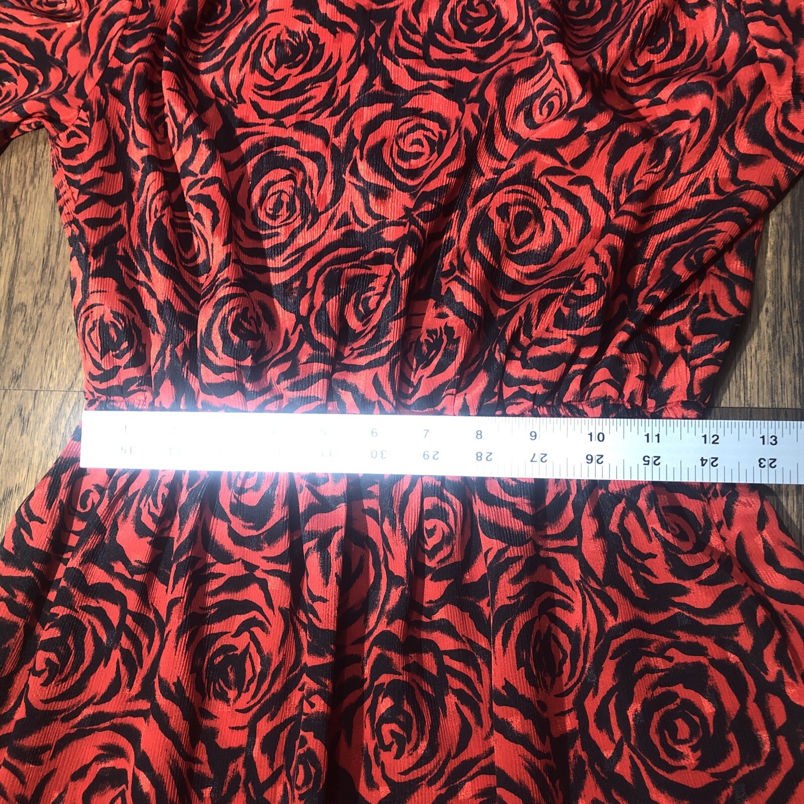Vintage Carriage Court Evening Dress Red Roses Pockets Elastic Waist READ SIZE