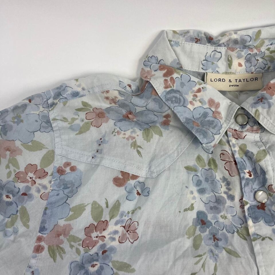 VTG Lord & Taylor Petite 8 S M Western Prairie Floral Blouse Snap Button Down