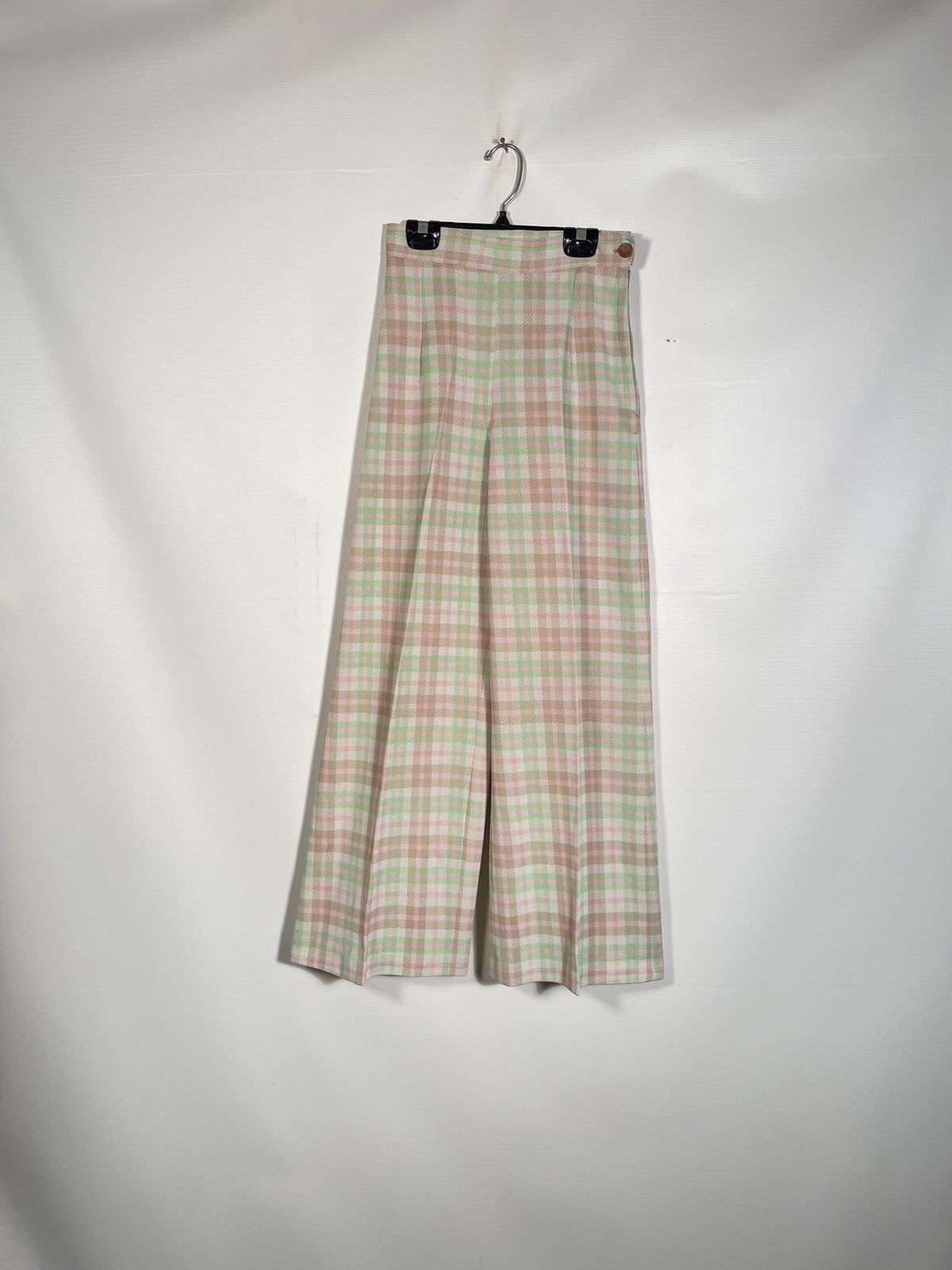 Vintage 1970s Plaid High Waist Wide Leg Polyester Pants Size S