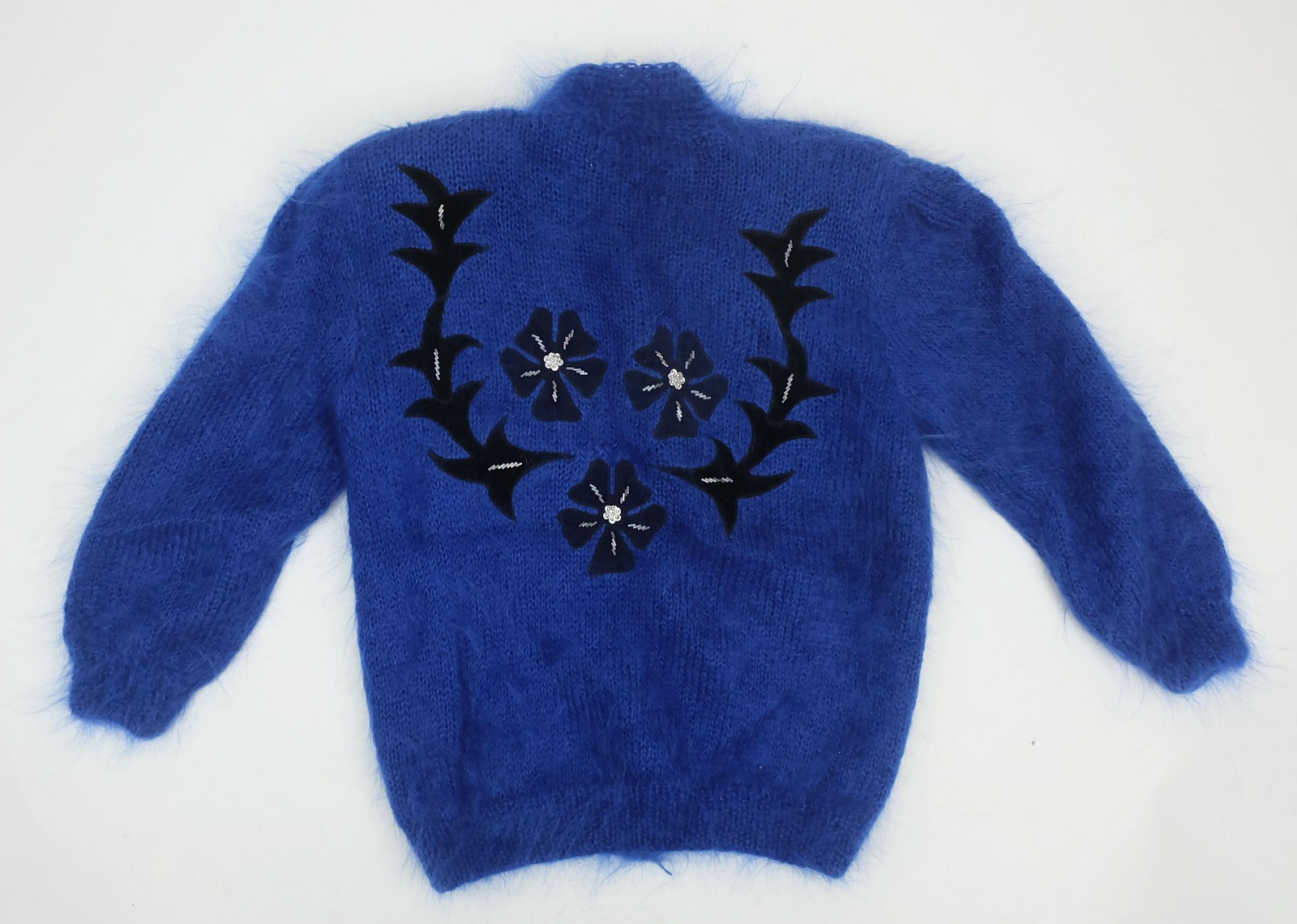 Cardigan cardigan 1980s vintage 100% mohair appliqués beads size M