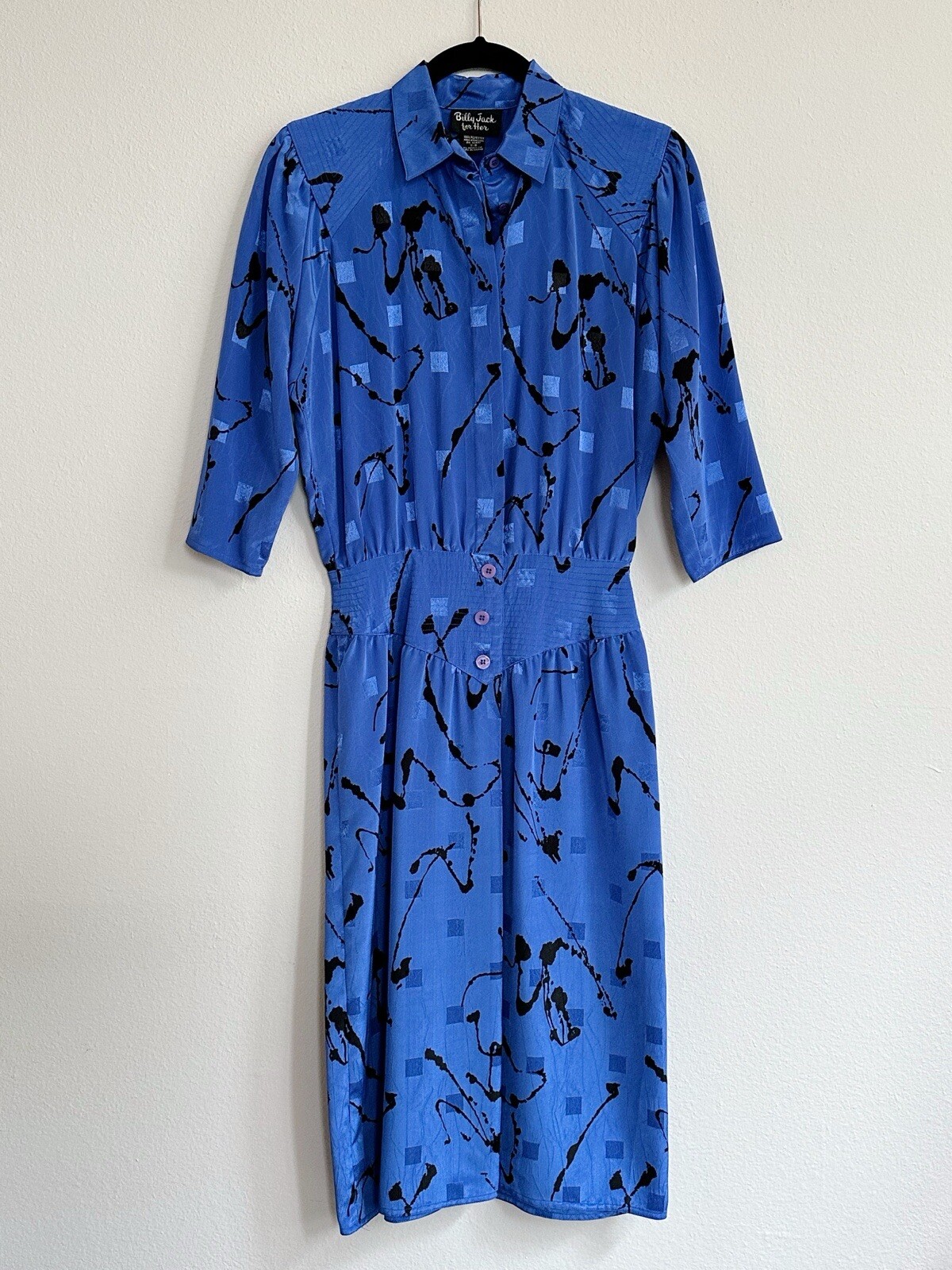 Vintage Billy Jack For Her Dress Size 7/8 Blue With Black Splatter Design