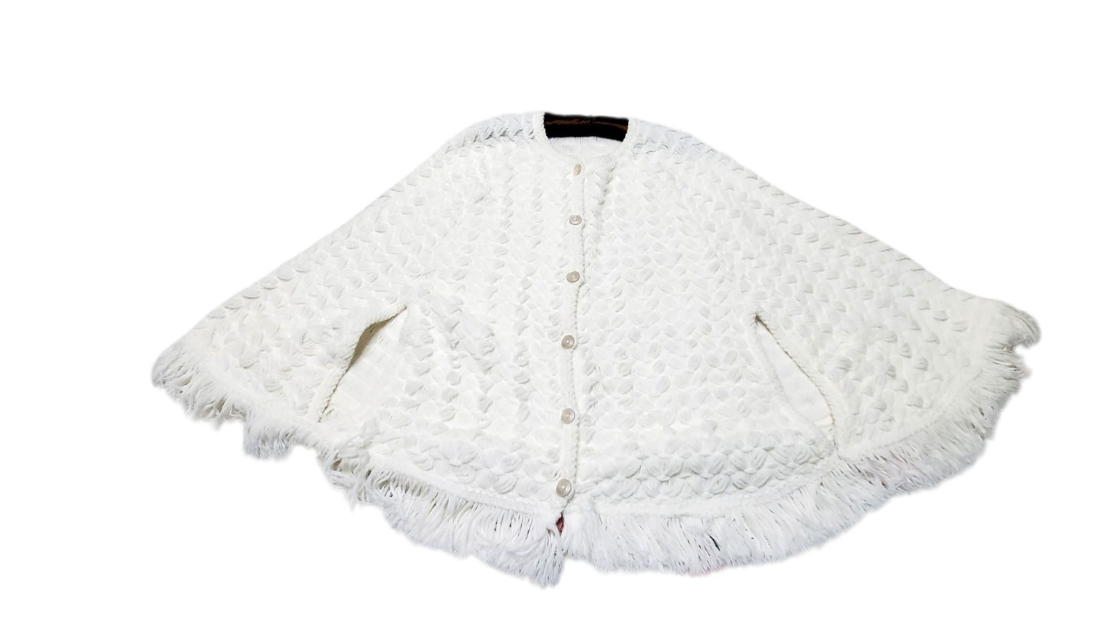 Vtg Fringed Sweater Poncho Cape Women’s OS Acrylic Knit Shawl With Arm Holes