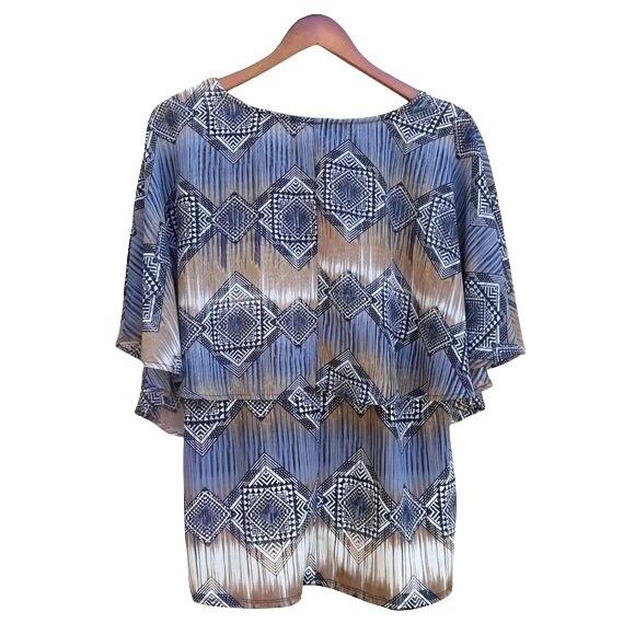 Vintage Top M Neutrals Aztec Tribal Southwest Print Tank Sheer Cape Overlay