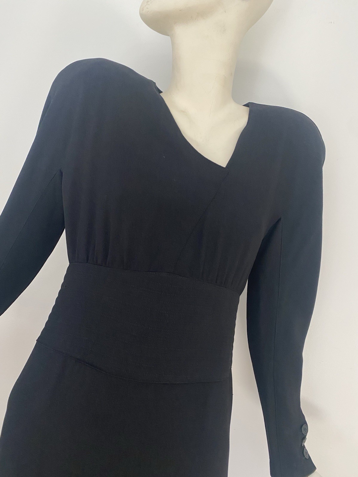 Vintage Sonia Rykiel Black Dress 80s LBD Designer France Long Sleeve Crepe