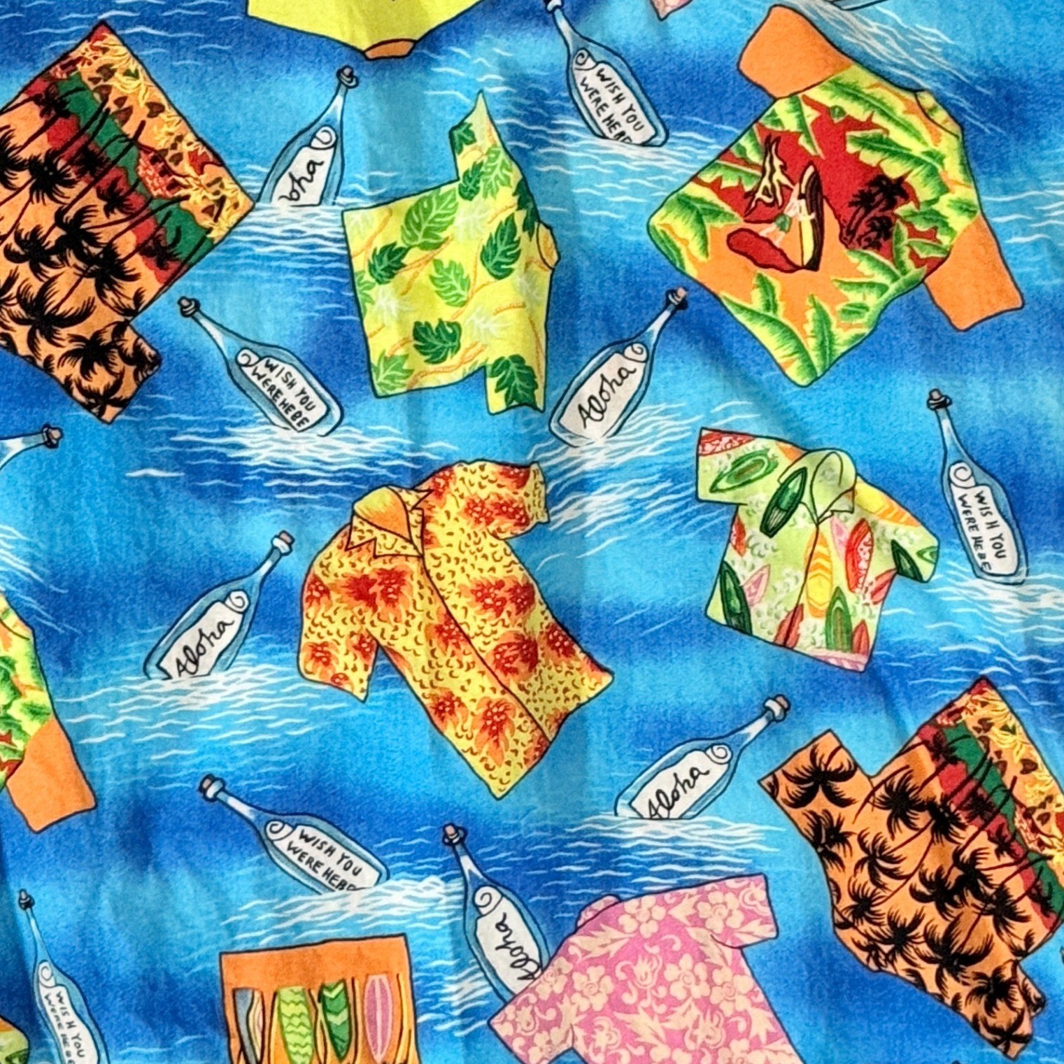 Hilo Hattie Womens VTG Message In Bottle Novelty Hawaiian Halter Dress, Blue, L