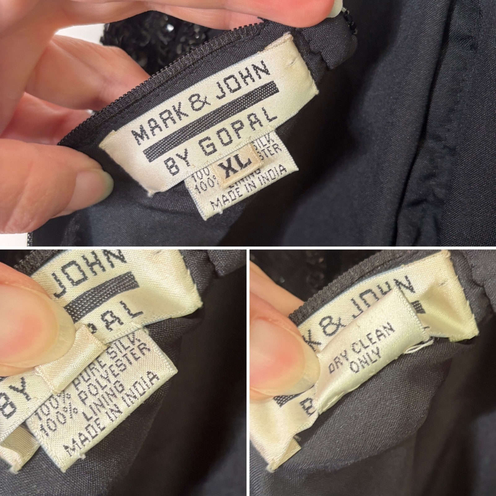 Vintage Mark & John By Gopal Sequin Mini Cocktail Dress Silk Black Glam XL / L