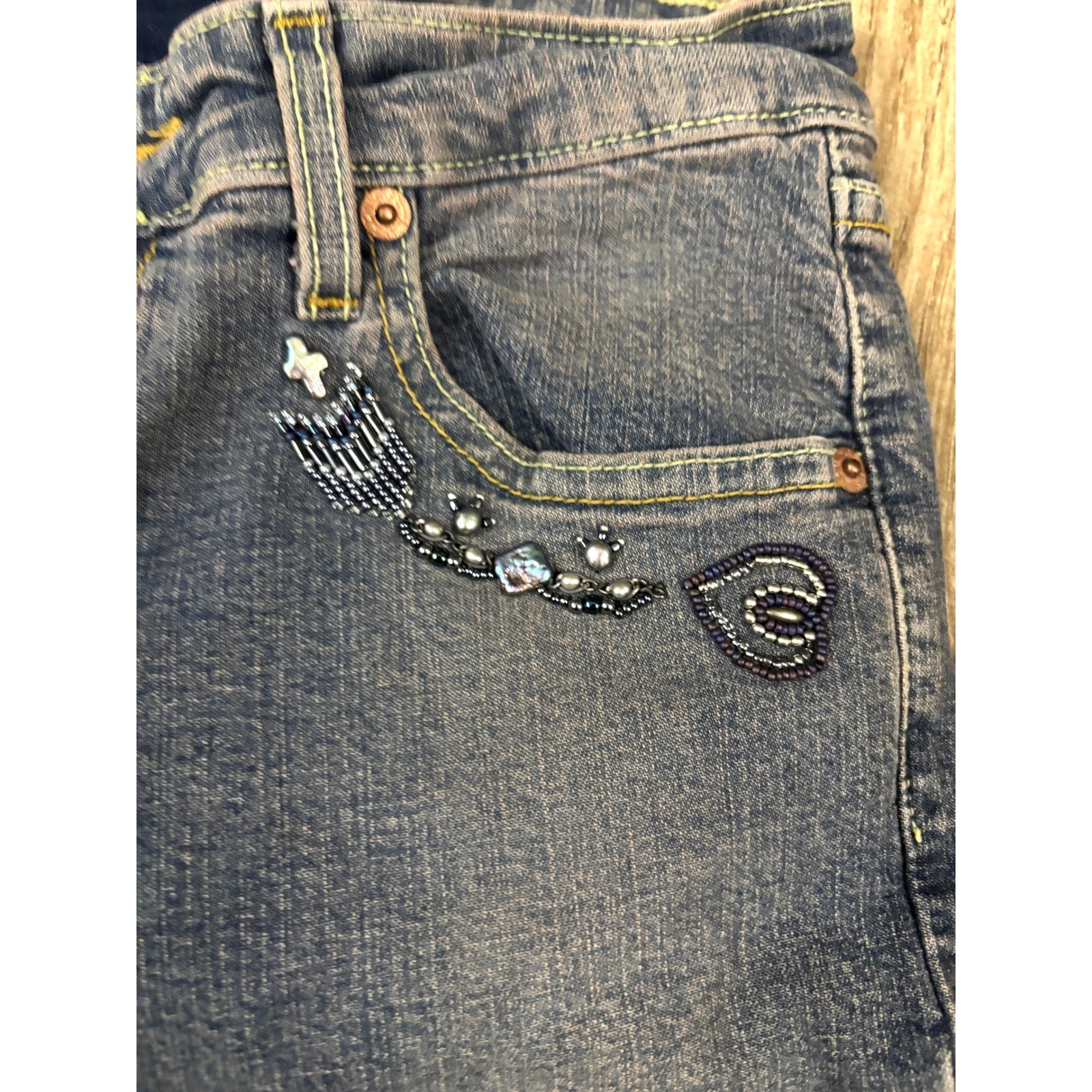 Statement Western Beaded Lace Up Flare Jeans Y2K OOAK Festival Denim