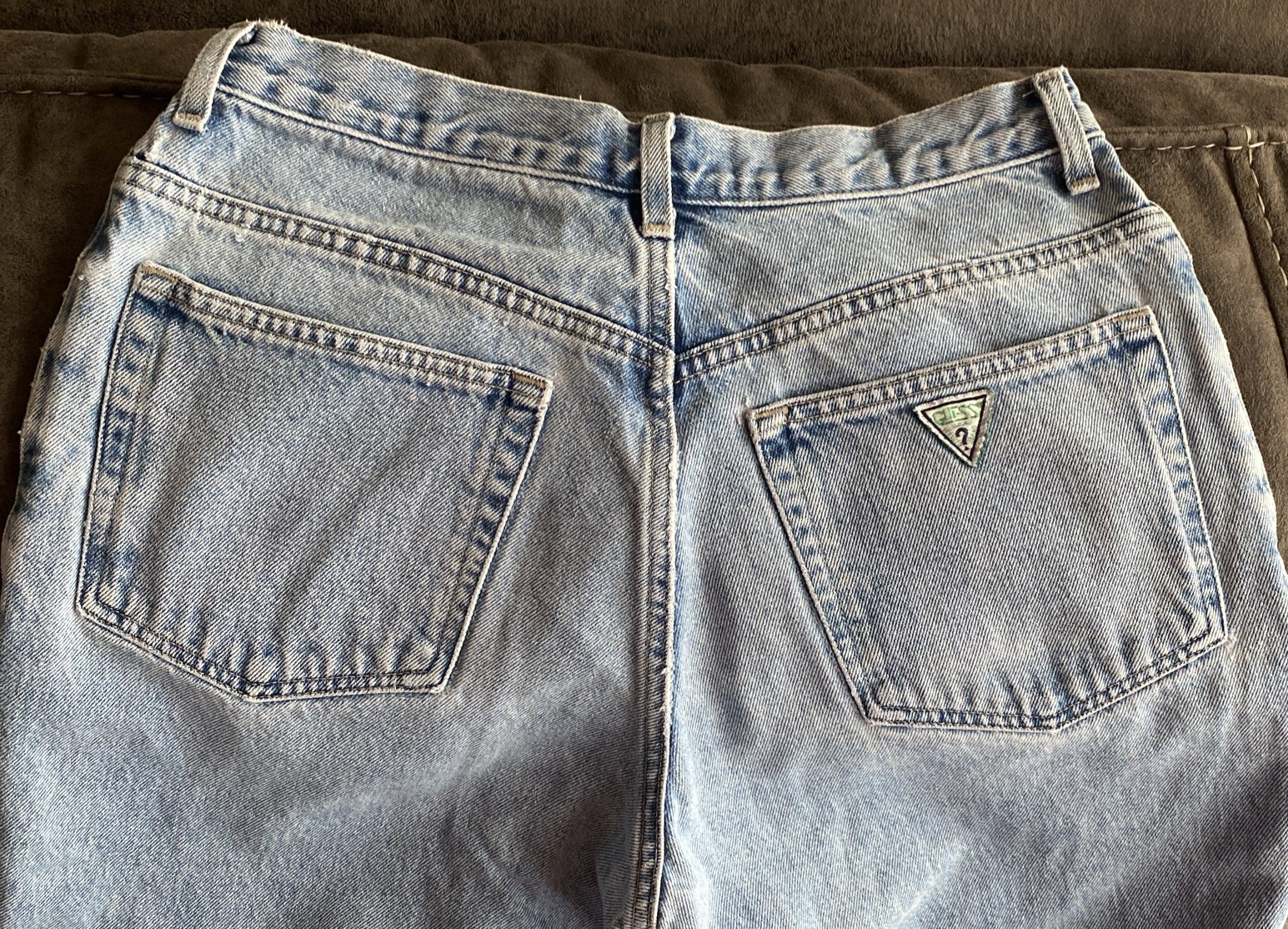 Vintage Guess High Rise Jeans, Sz 31W 32L, green triangle, Tapered 90s USA Made