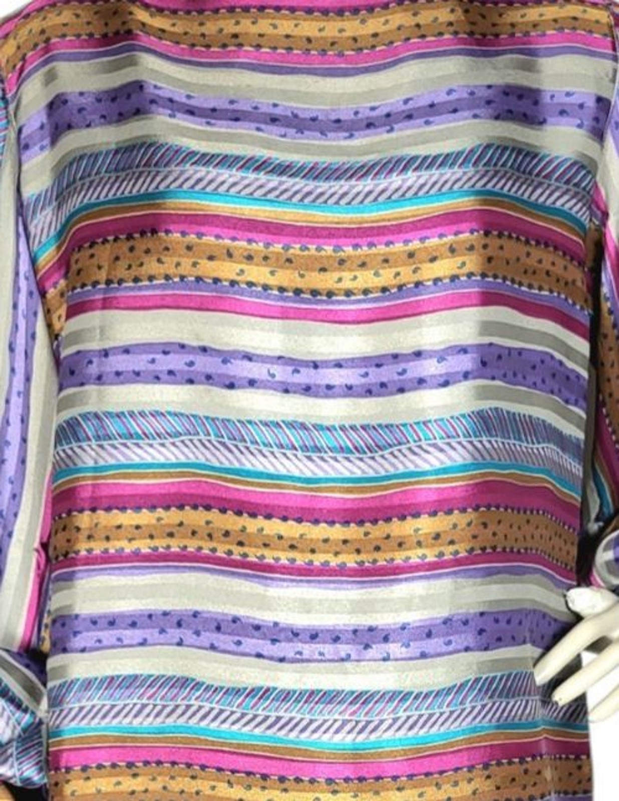 VTG 70s Evan Picone Silky Satin Mixed Media Puff Balloon Sleeve Blouse Skirt Set