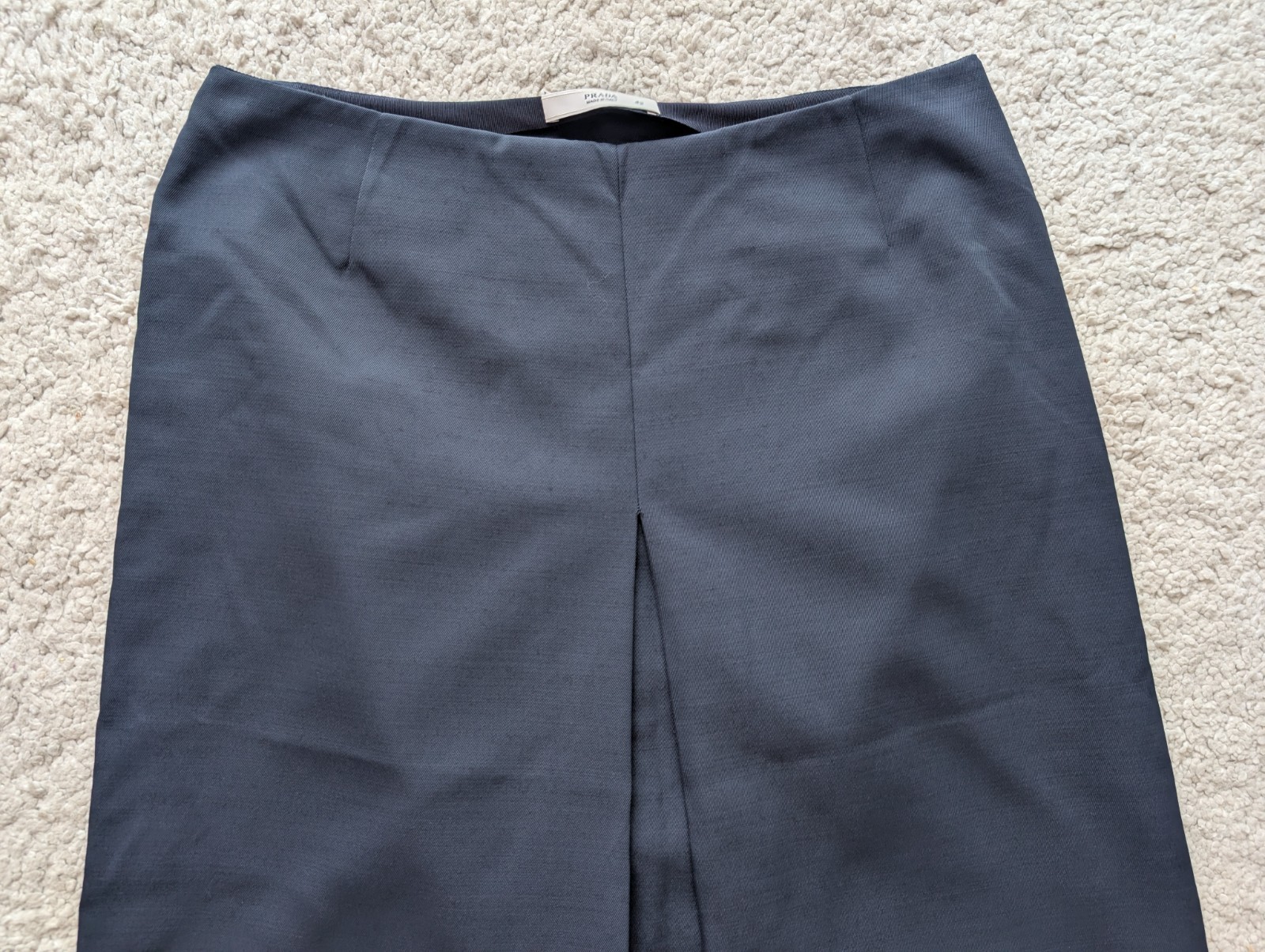 PRADA Womens Navy Blue Virgin Wool Nylon Knee Length Skirt A-Line Pencil Sz 42 M
