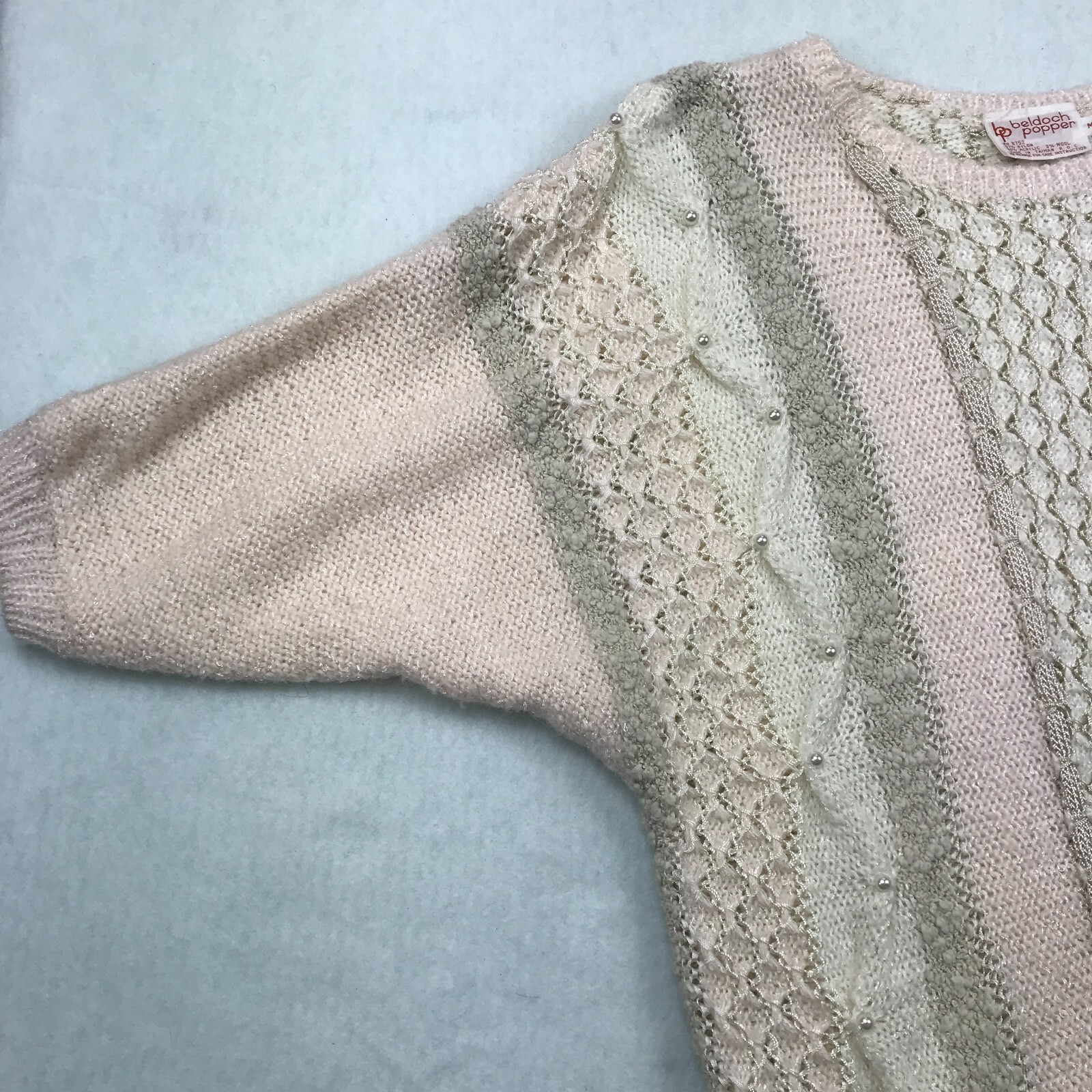 Vintage Sweater Womens Medium Short Dolman Sleeves Beaded 80s Beldoch Popper