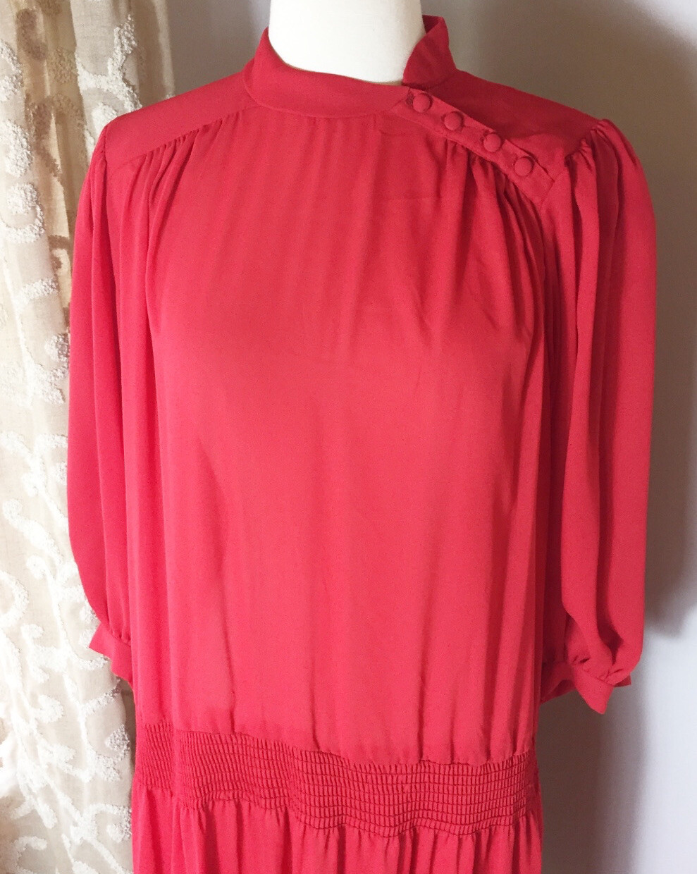 Vintage Joy Stevens Of California 70’s Sz 16 Red Drop Waist Dress