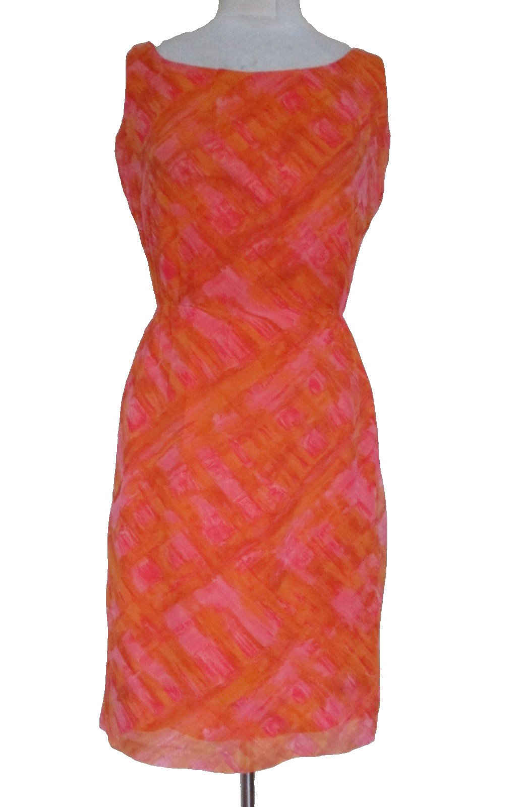 Vintage 1950s/60s Dress Orange Pink Chiffon S Women Sleeveless Handmade