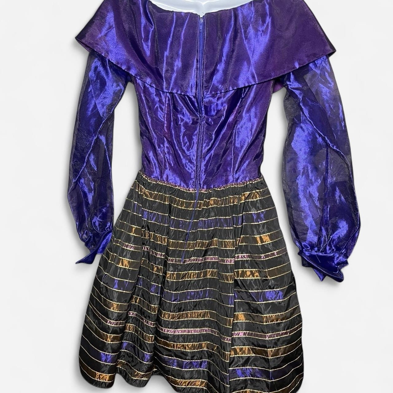 80s Vintage Karen Lucas For Niki Metallic Purple Off Shoulder Dress Size 4