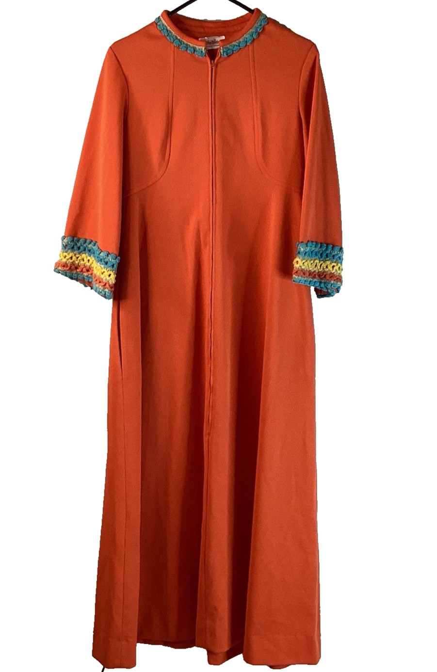Evelyn Pearson House Dress 60s/70s Caftan Tunic Zip Up Dress Orange Large 3/4