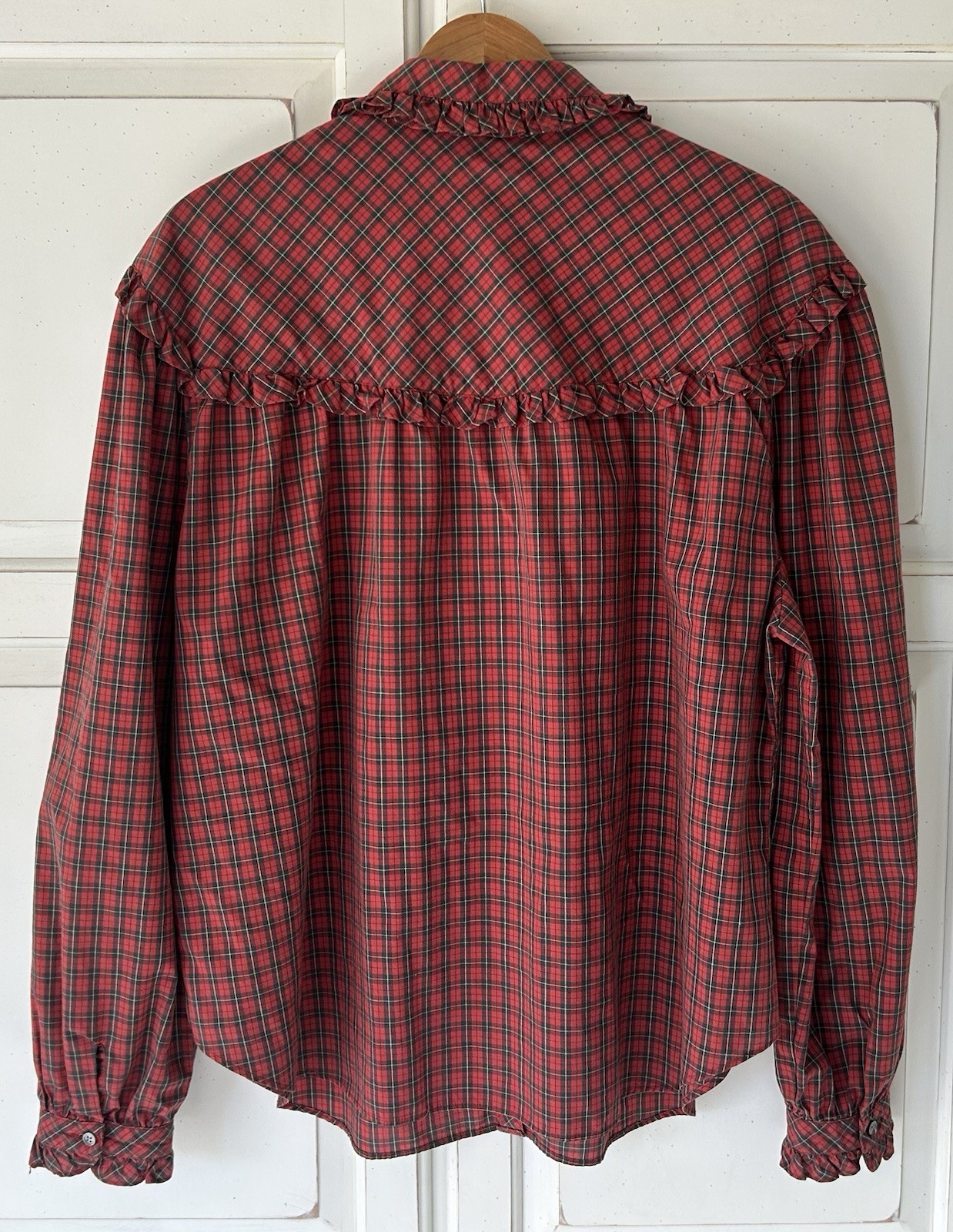 VTG 70s GLORIA VANDERBILT Plaid Ruffle Trim Prairie Victorian Button Top Sz 40
