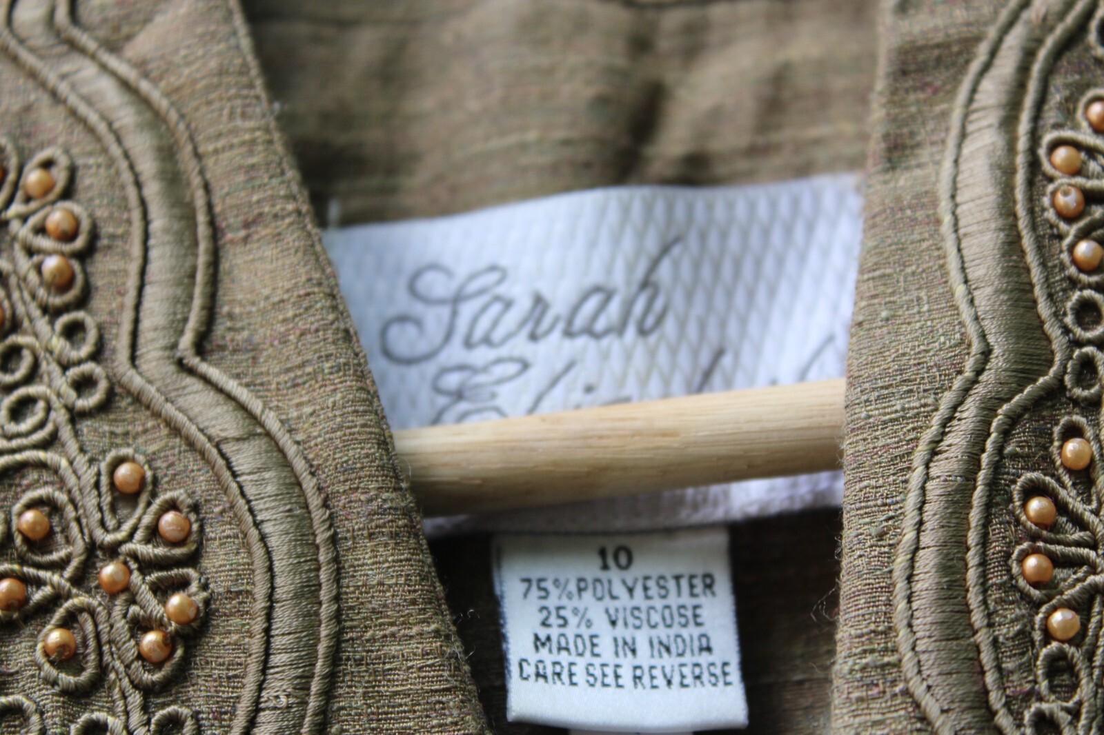 Sarah Elizabeth Olive Vintage Jacket Blazer Embroidery Size 10 Indian Style