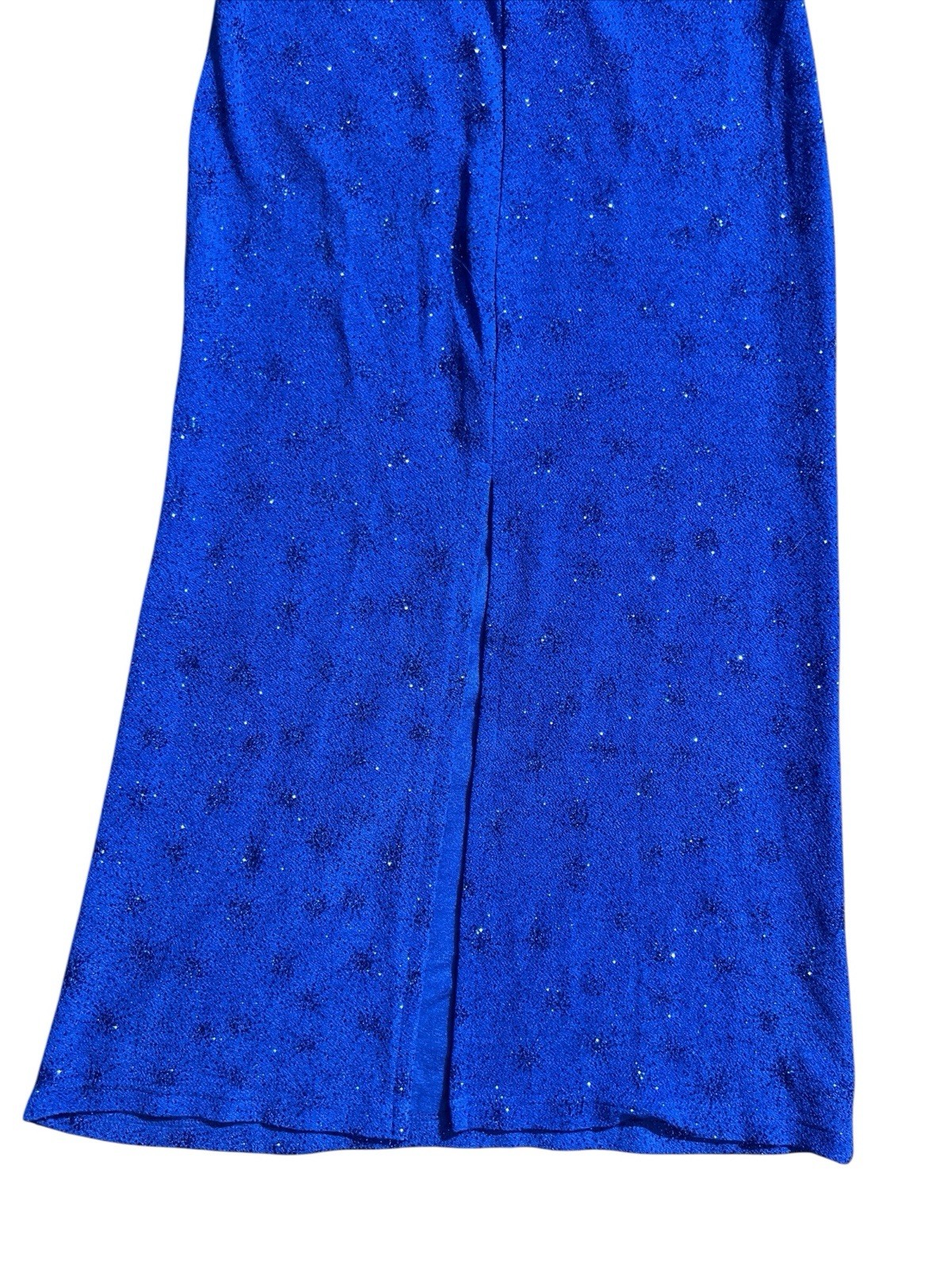 Vtg 1990s Royal Blue Sparkly Slinky Strapless Dress Sz S Byer Too! NWT Defects
