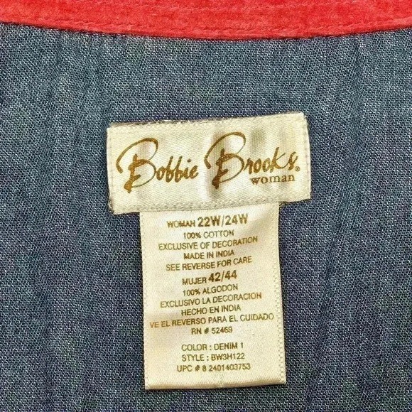 Vintage Bobbie Brooks Womens Blue Denim Button-up Snowman Smock Blouse 22W/24W