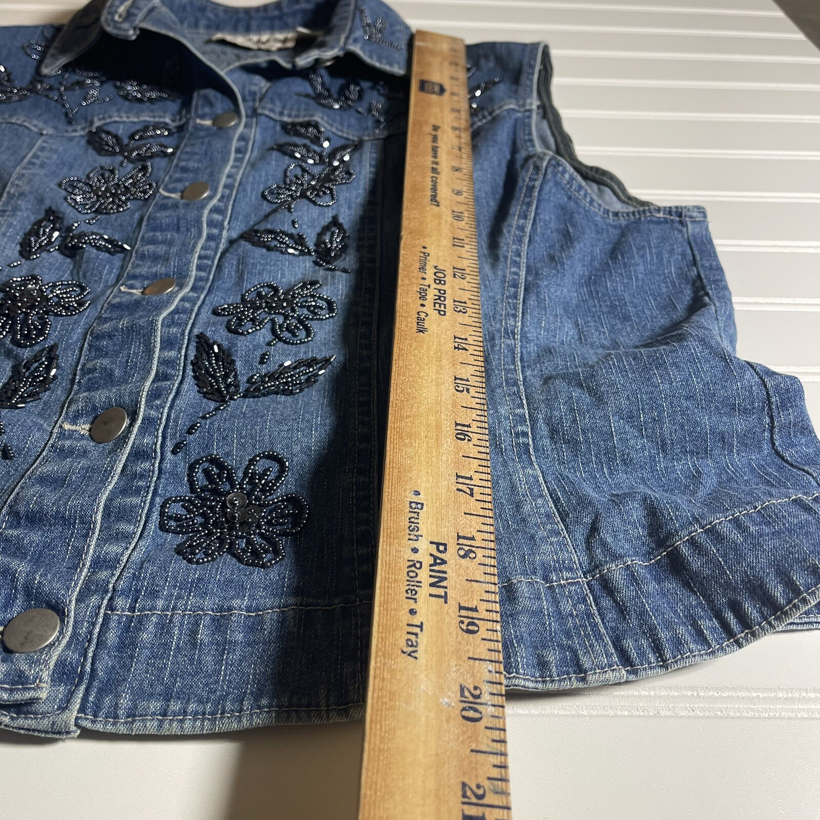 Flashback Vintage 1990’s Womens Beaded Floral Denim Jean Vest – Petite Medium