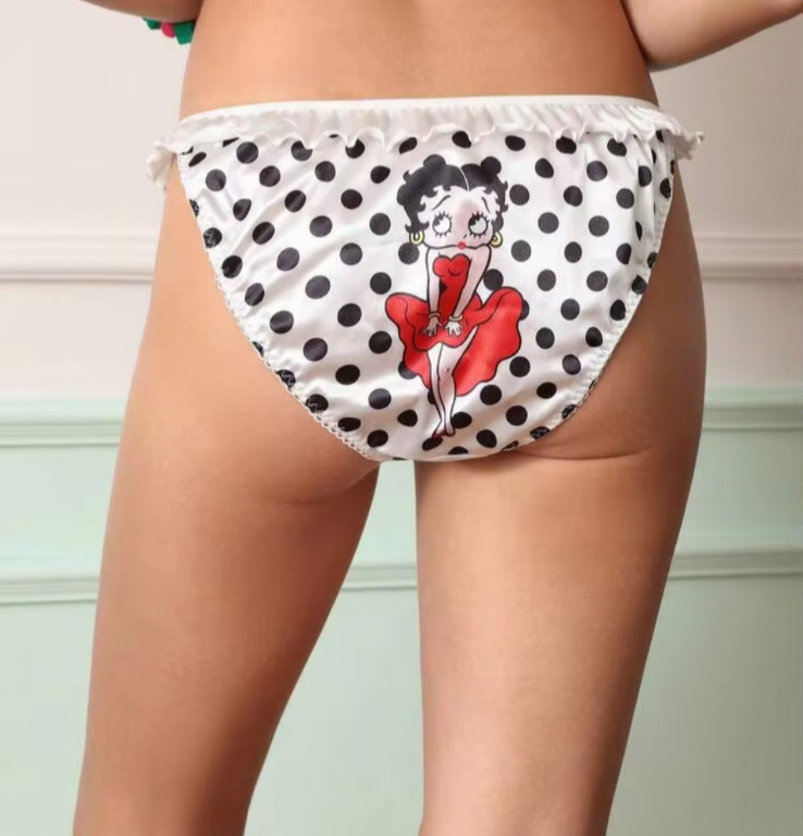 Polka Dot Glossy Lolita Coquette Satin Betty Boop Y2K Mid-Rise Brief Panty XL